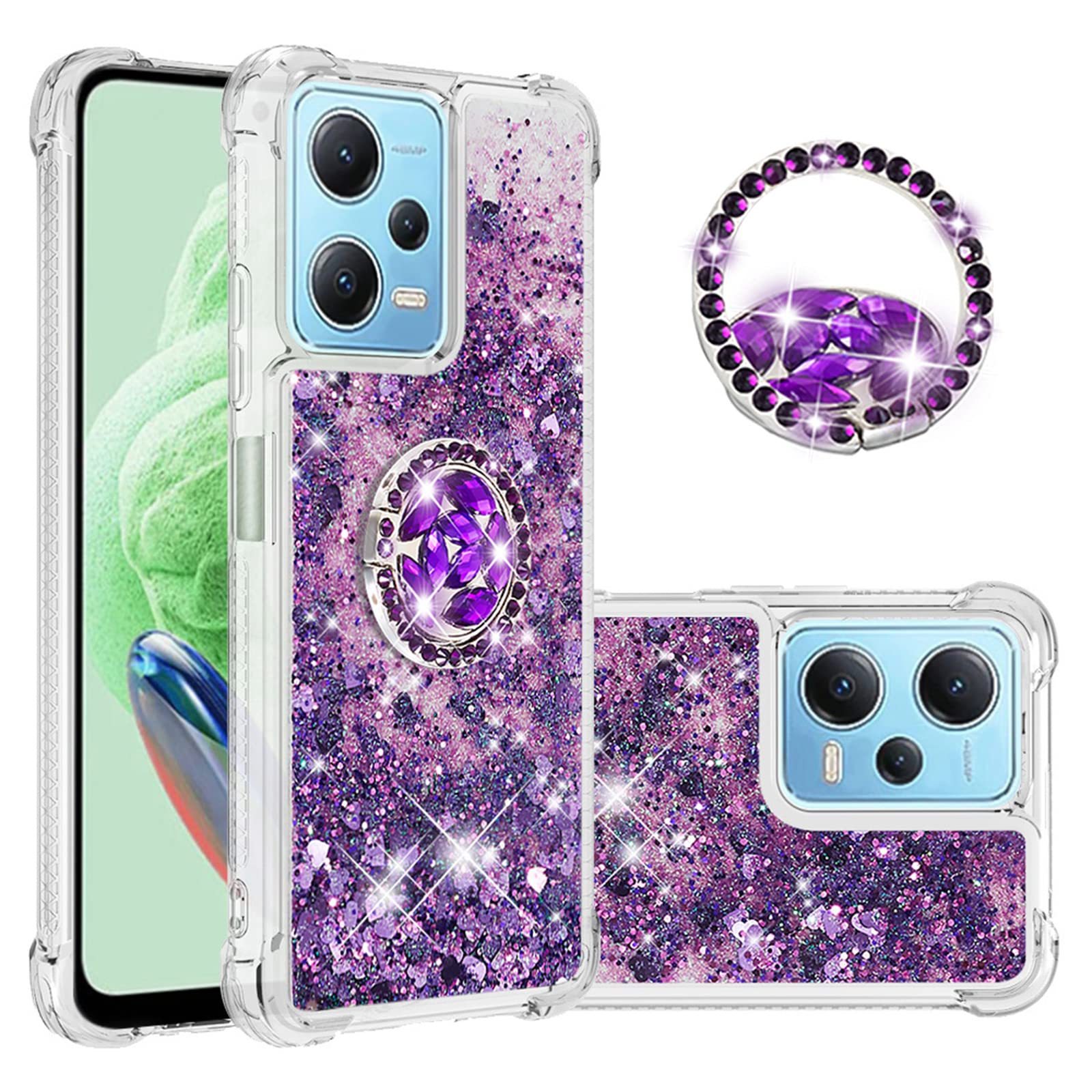 Ysnzaq Liquid Case for Xiaomi Redmi Note 12 4G 6.67" (Not 5G), Soft Silicone TPU Glitter Cover Bling Sparkle Quicksand Flowing Shockproof with Kickstand Case for Xiaomi Redmi Note 12 4G.YBZ Purple