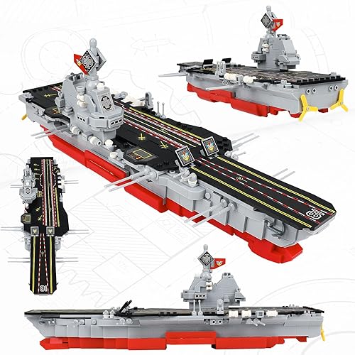 Miniatura 3 de Juego de bloques de construcción de portaaviones, kit de construcción de acorazado militar con avión de combate, aprendizaje creativo y juego de