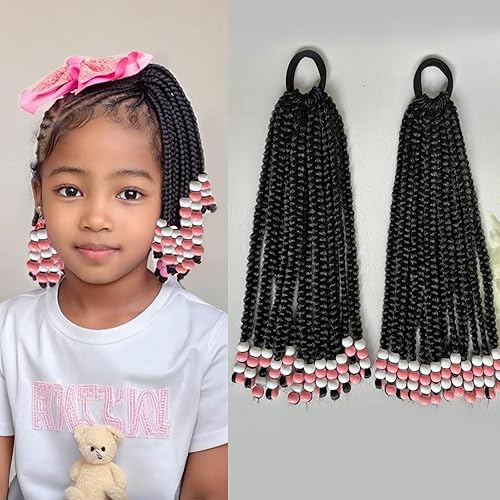 Box Braids Kids Ponytail With Beads - 10inch 2 Pieces