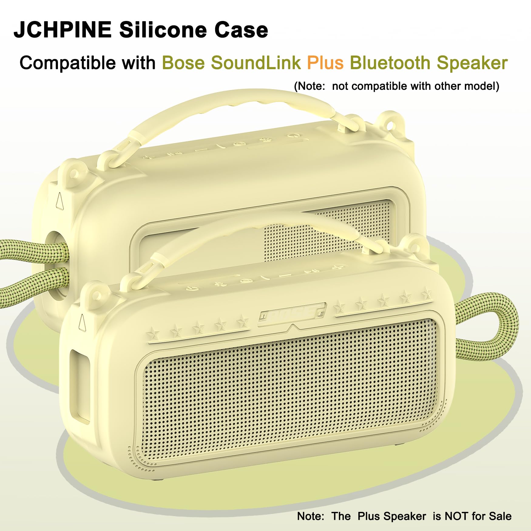 JCHPINE Silikonhülle und harte Tragetasche für Bose SoundLink Plus Lautsprecher, Schutzhülle aus Silikon mit Griff und Schultergurt (gelbe Hülle)
