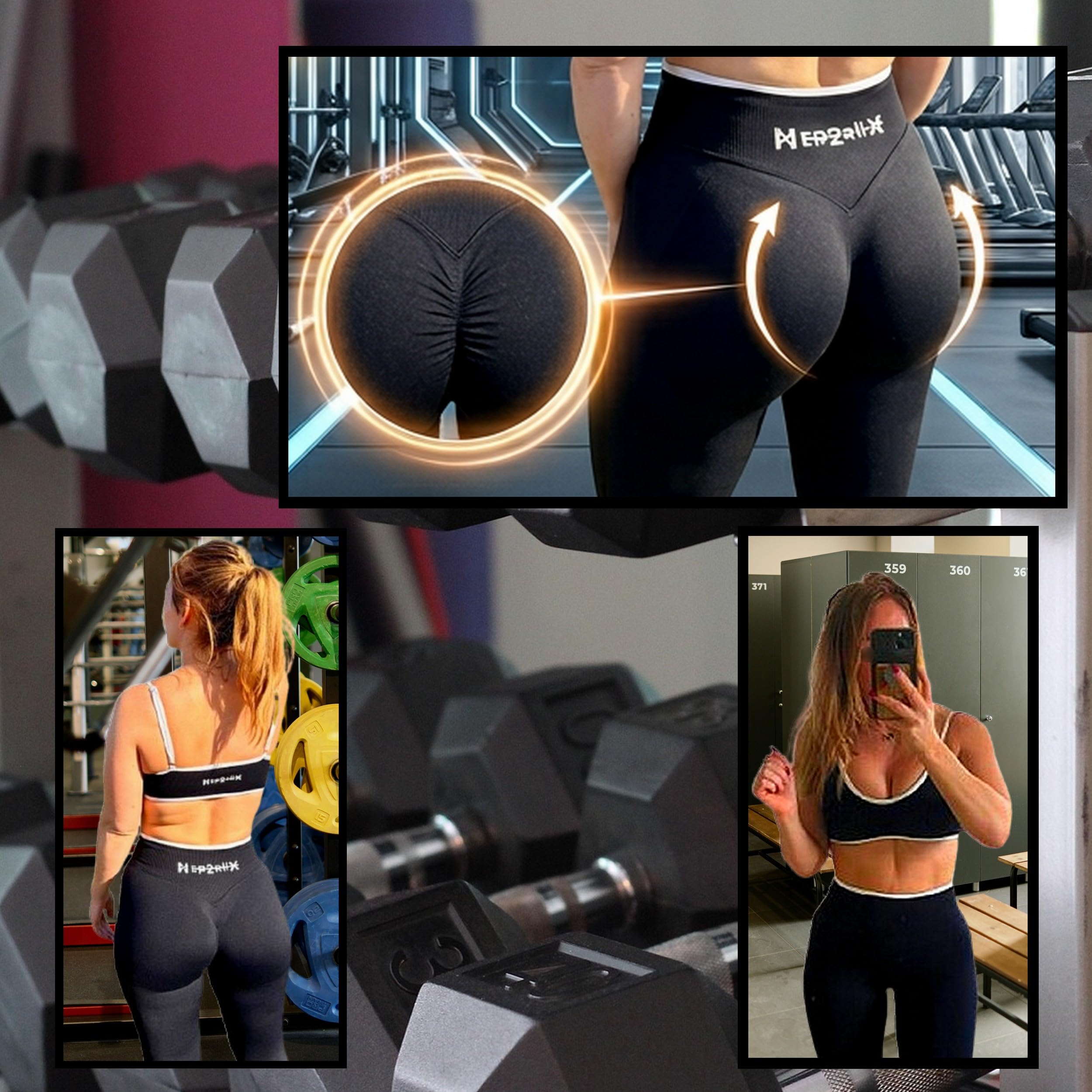 Ensemble 2 Pièces Legging Scrunch & Brassière Push-Up Femme – Effet Avant/Après, Sport Fitness, Legging Galbant et Sculptant, Brassière Maintien et Silhouette