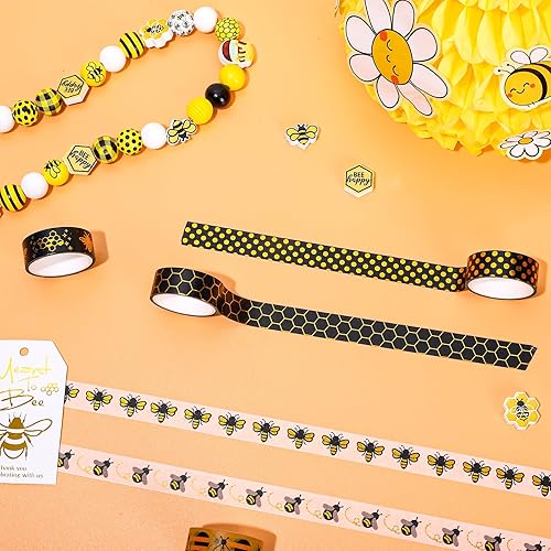 Miniatura 4 de Whaline 12 Rollos de Cinta Washi de Abeja, Cinta Adhesiva de Lámina Dorada de Miel de Abeja, 15mm de Ancho, Estampado de Panal de Abeja Y Caimán,