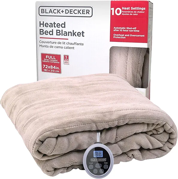 BLACK+DECKER Heated Blanket Electric Full, Micro Plush Electric Blanket, Heating Blanket with 10 Heating Levels, 10H Timer, Auto Shutoff, Fast Heating (84x90 inches, Cream)