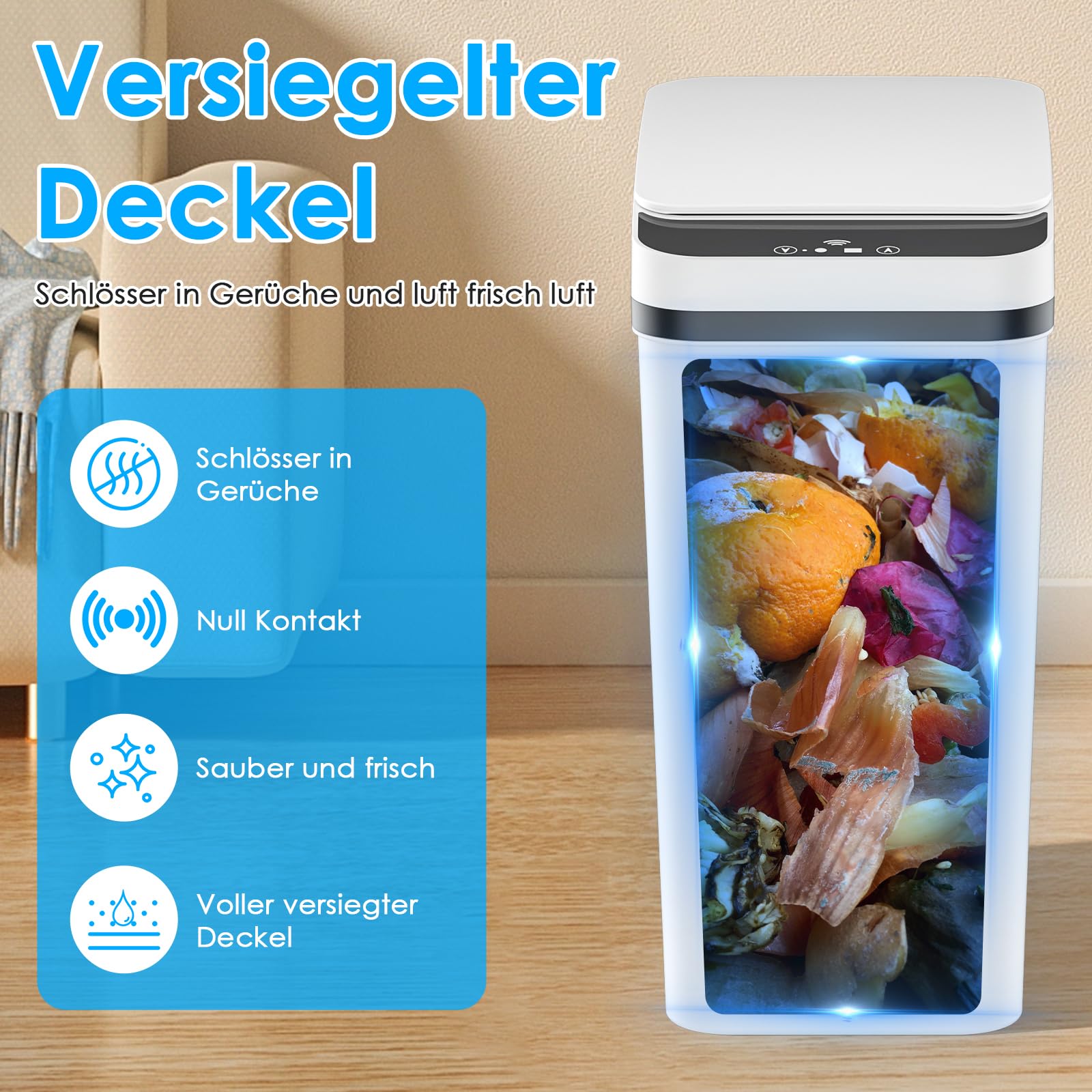 Dreamhigh 2er Set Mülleimer Mit Sensor, 12L Elektrischer Mülleimer Mit Automatischem Deckel, Smart Mülleimer Mit 3 Öffnungsmodi, Leise & Wasserdicht Für Küche, Bad, Büro, Wohnzimmer (Weiß)