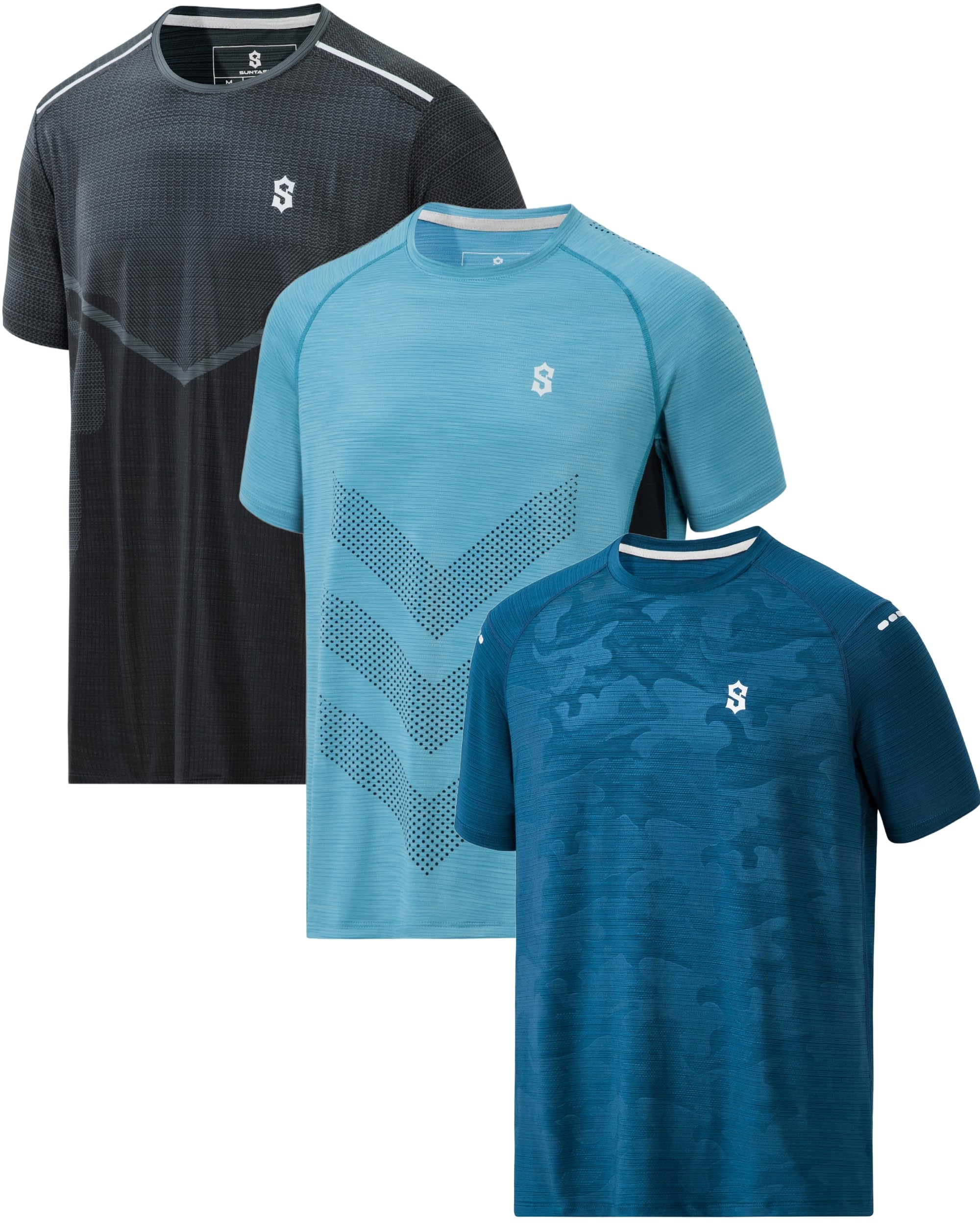 SUNTASY Men's Dry Fit Workout Shirts - Moisture-Wicking, Quick-Dry, 4-Way Stretch Premium Athletic Tees for Running & Sports