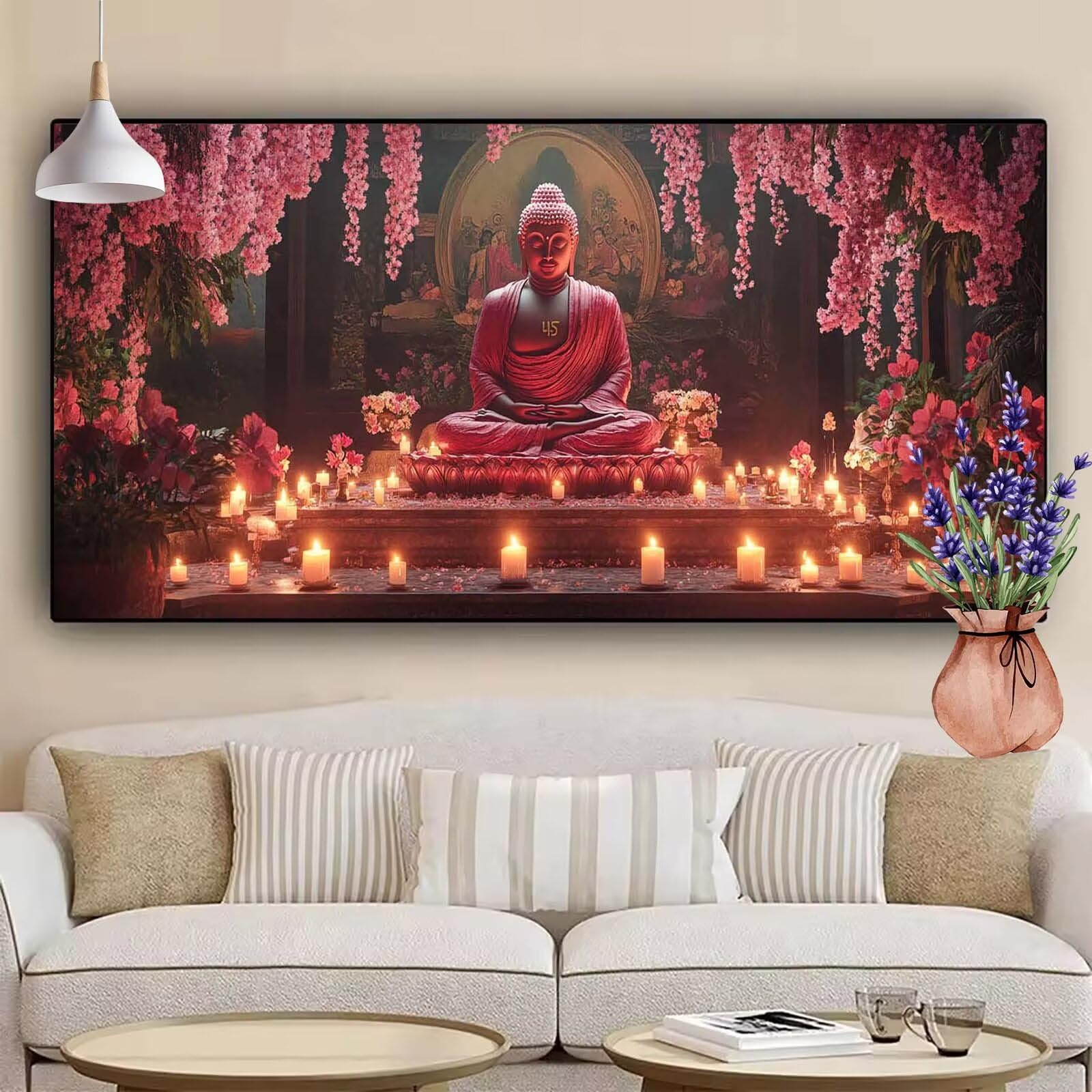 Diamond Painting Bouddha, Diamond Painting Adulte Grand XXL 110x55 cm, DIY 5D Fleur Diamant Broderie Kit Complet Enfant Débutants Crystal Artisanat Kit pour Decoration Murale, Cadeau Homme Model-179