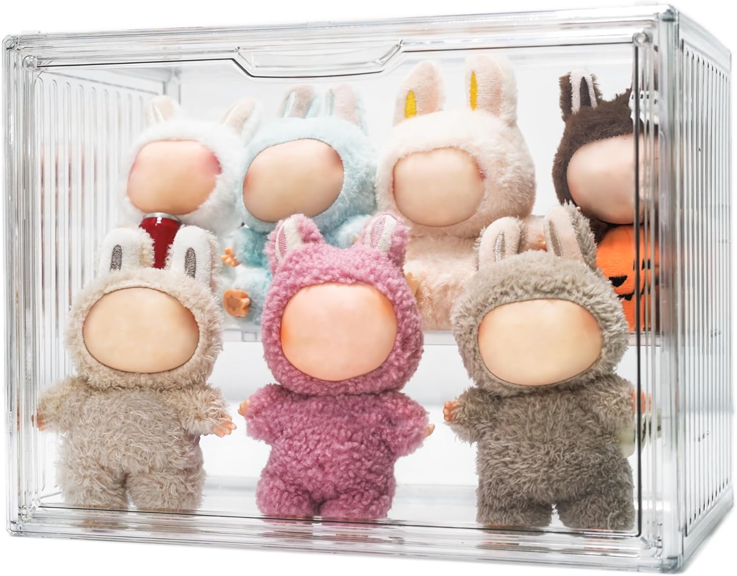 Clear Doll Storage Box Compatible with Labubu - Stackable Organizer for 15-17cm Dolls & Accessories, Transparent Display Case for Collectibles, Action Figures, and Toy Clothes