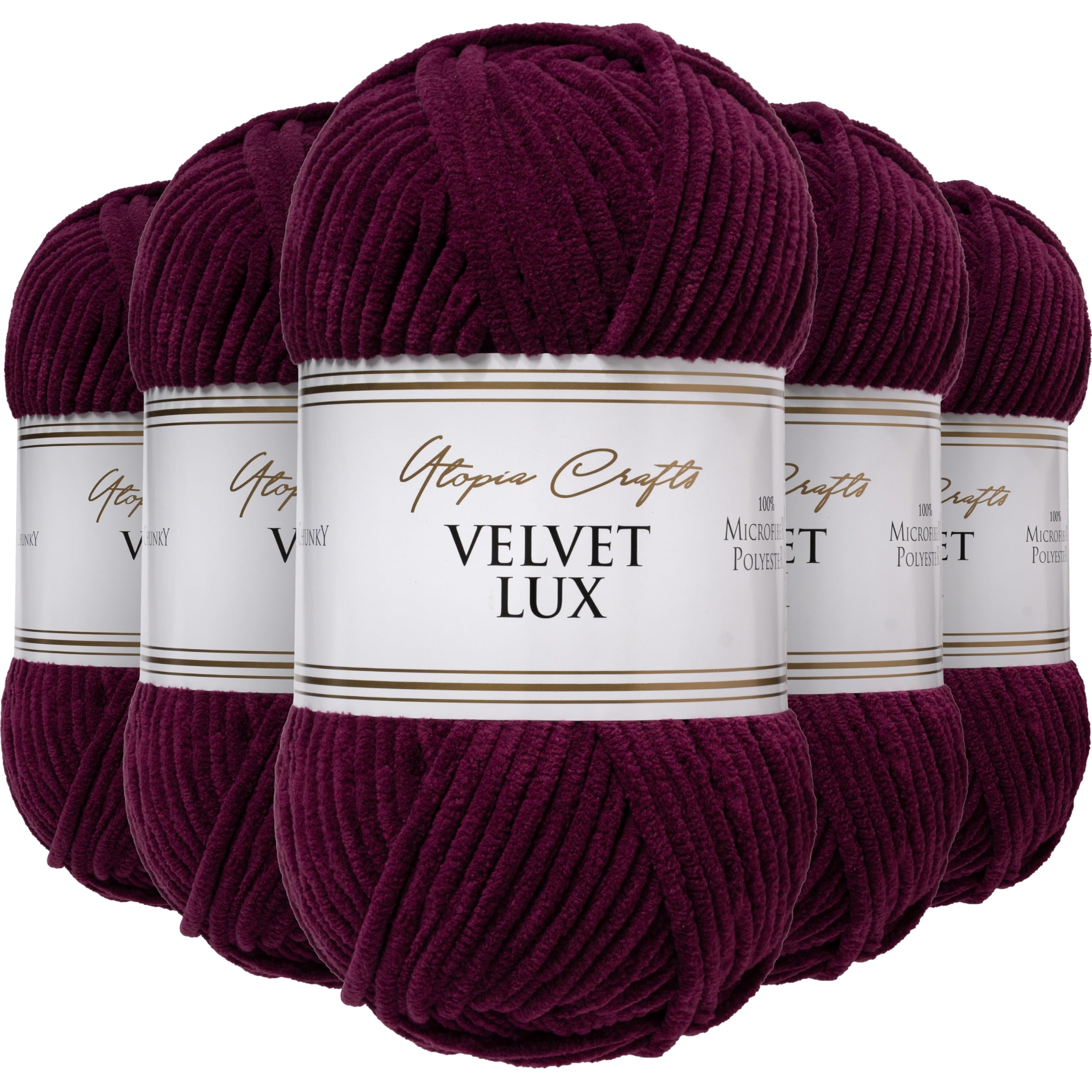 Utopia Crafts Velvet Lux Chenille Super Soft Chunky Yarn for Knitting and Crochet 5X 100g (Deep Burgundy)