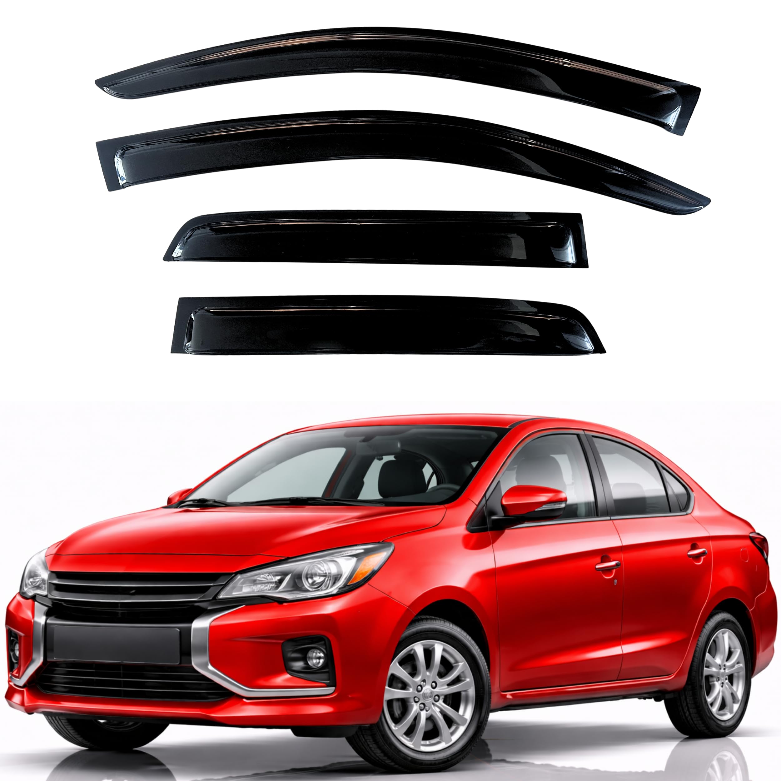 KPY Rain Guards Fit for 2017-2024 Mitsubishi Mirage G4 Sedan, Out-Channel Window Visors Vent Wind Deflectors 4PC, Car Accessories for 17-24 Mirage G4 Sedan (Excludes Hatchback)