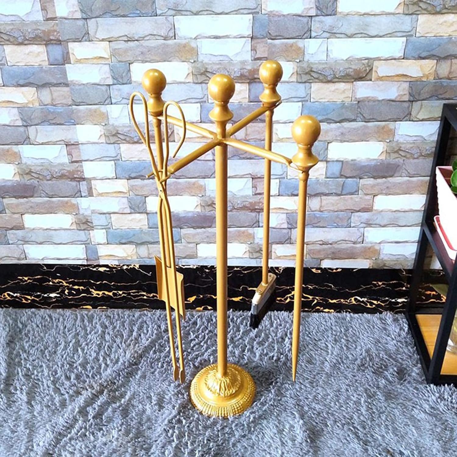 Gorgeous Gold Fire Tools Kits, 5-Piece Fireplace Companion Set with Shovel, Broom, Poker, Tongs and Stand - Ergonomic Handles - Tall 78cm