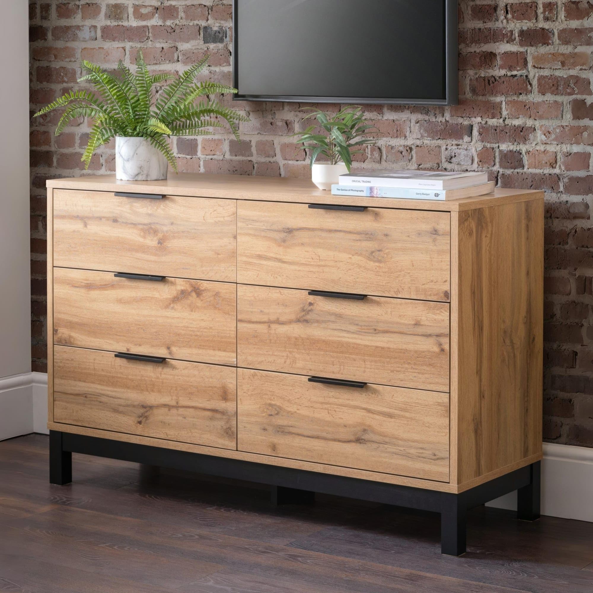 Julian Bowen Oak Wood Bali 6 Drawer Wide Chest