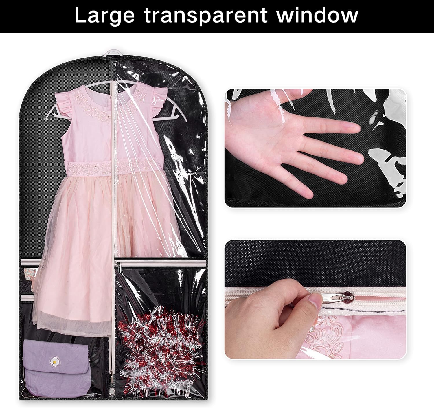 Portatrajes Funda Traje Bolsa Para Ropa De Baile Para Disfraces, 2 Uds., Con 3 Bolsillos Transparentes Con Cremallera Para Trajes, Funda Para Vestido, Almacenamiento De Viaje Y Competiciones Funda Rop
