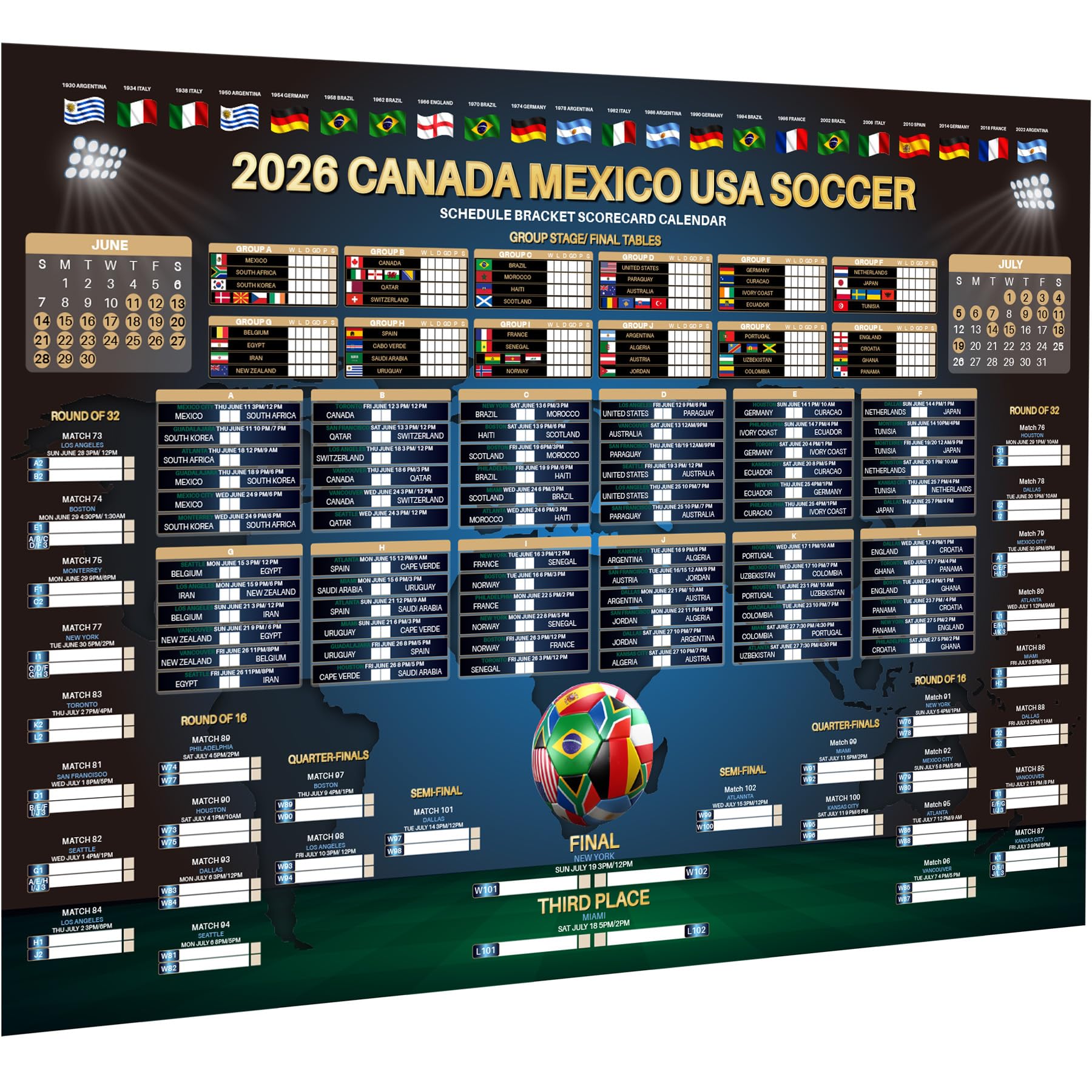Photo 1 of Dreasmt 2026 World Soccer Wall Chart Schedule Poster, Soccer 2026 Tournament Schedule and Team Info Chart Poster Soccer Fan Decor
