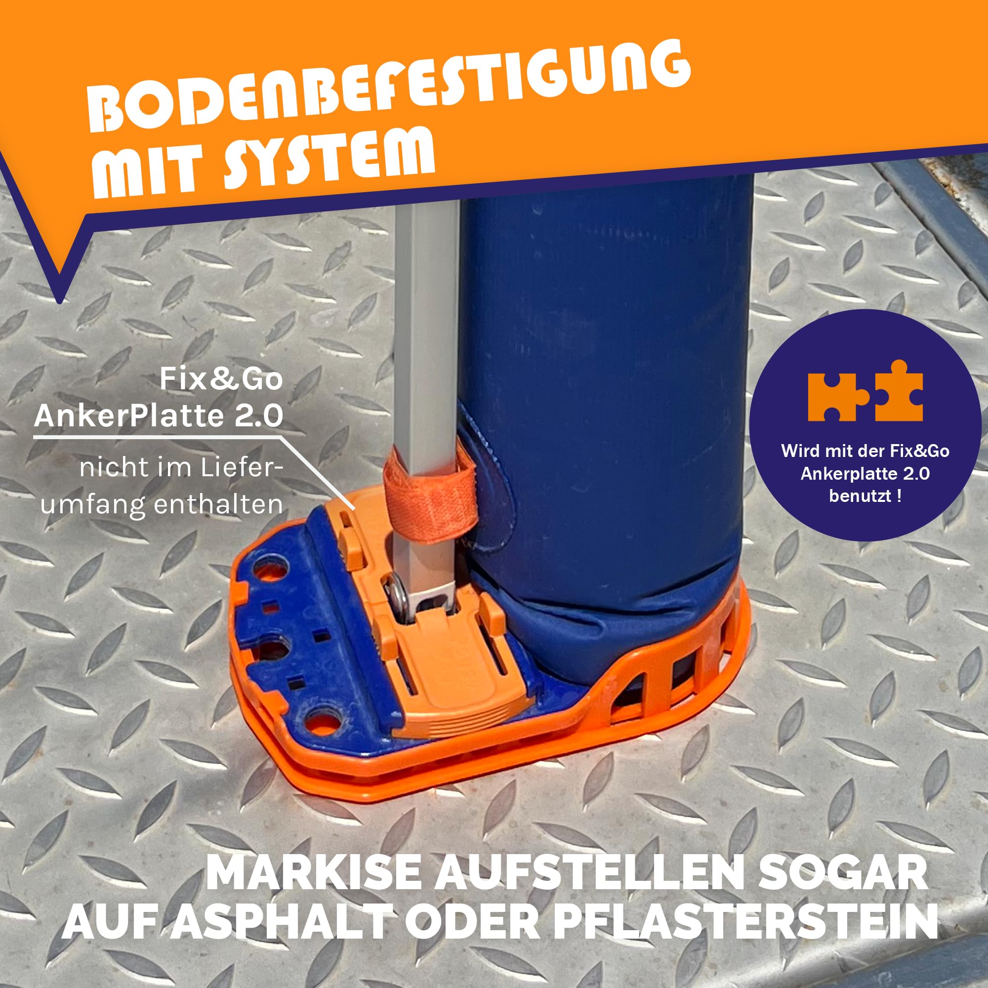go on markise Peggy Peg Fix&Go Tube, Ballastgewicht für Markisenfüße, 10 L Wasser compatible_Glattleder Campingplatz Lago Maggiore mit Farbauswahl:Shadow Black