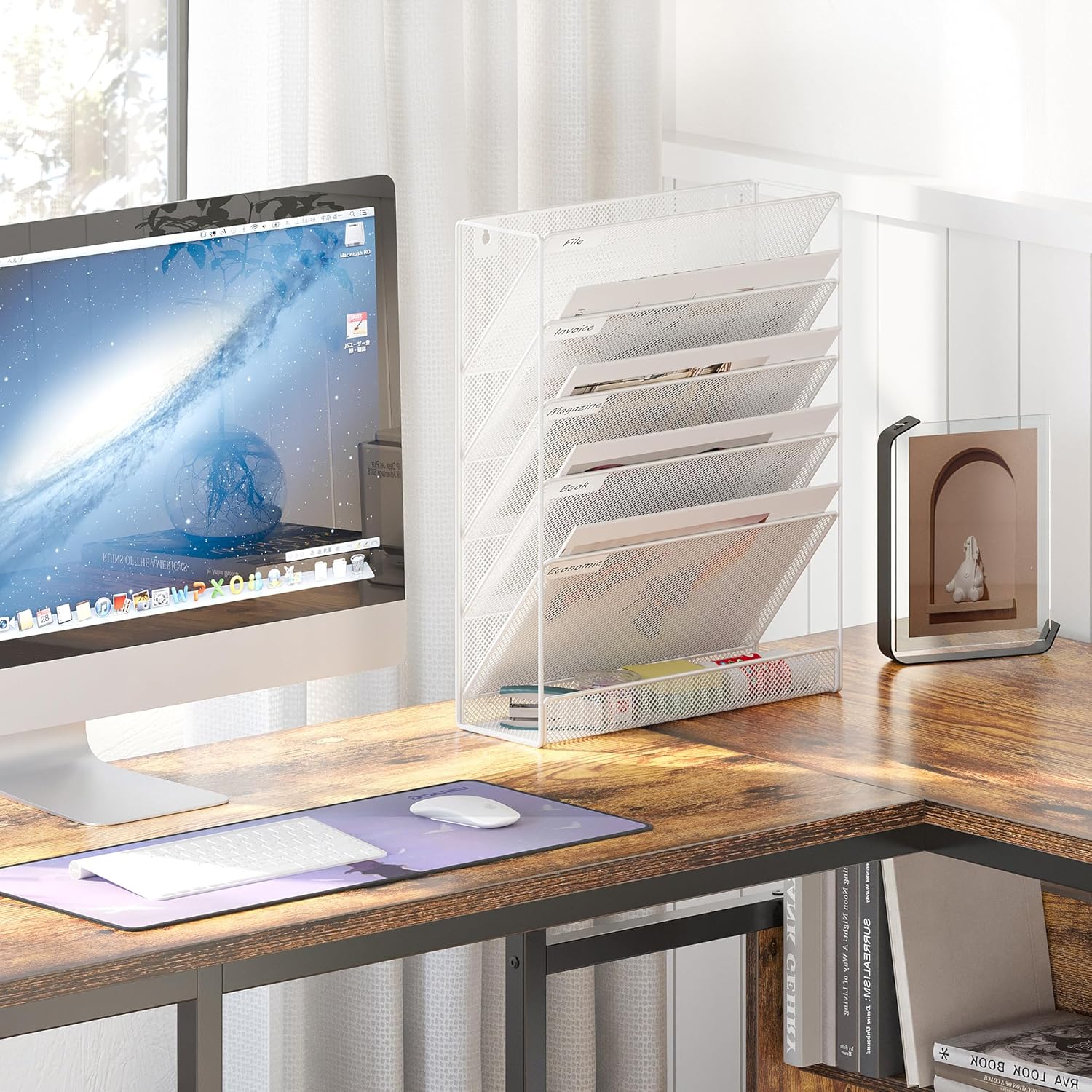 EasyPAG 5 Tier Wall File Holder, Mesh Hanging Folder Organizer with Classify Label, Versatile Desk File Holder, Vertical Wall Mounted Mail Organizer for Office Home Cubicle, White