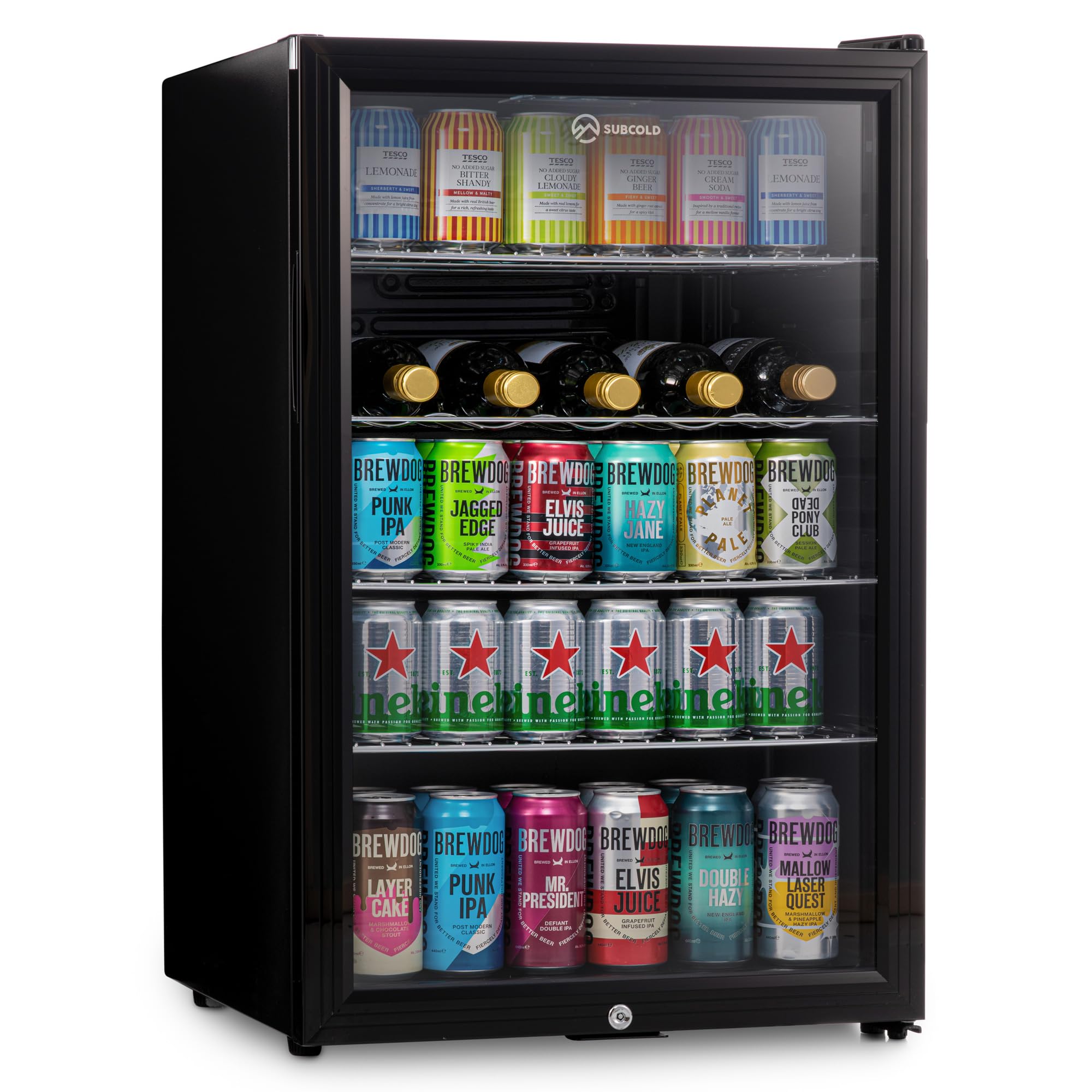 Super115 LED - Under-Counter Fridge | 115L Beer, Wine & Drinks Fridge | LED Light + Lock and Key | Energy Efficient (Black)