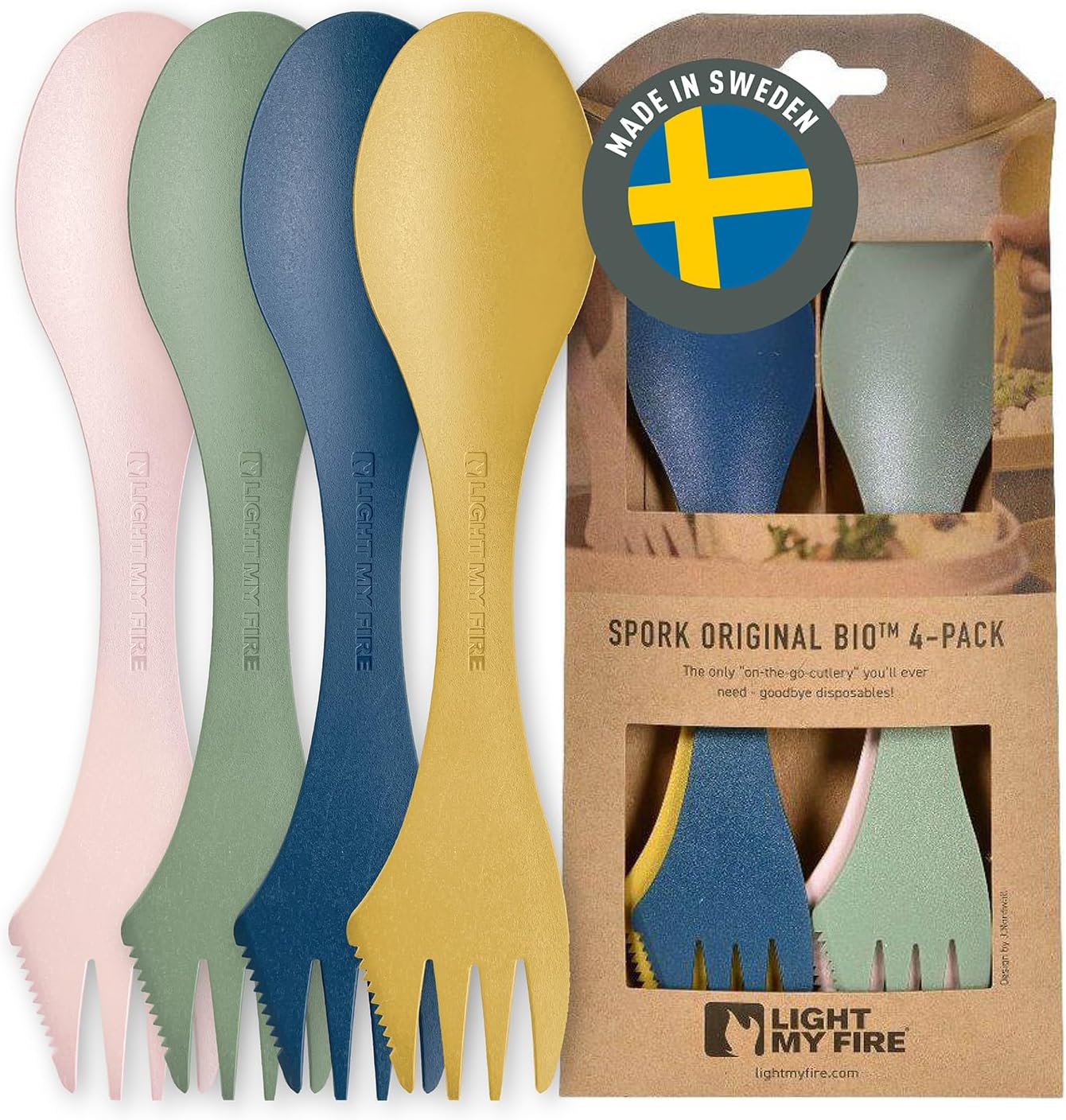 Light My Fire Spork Original 10-Pack 3-in-1 Camping Spoon Fork Knife Combo Reusable Travel & Camping Utensils Lunch Spork Outdoor Backpacking Hiking Picnic Utensil BPA Free