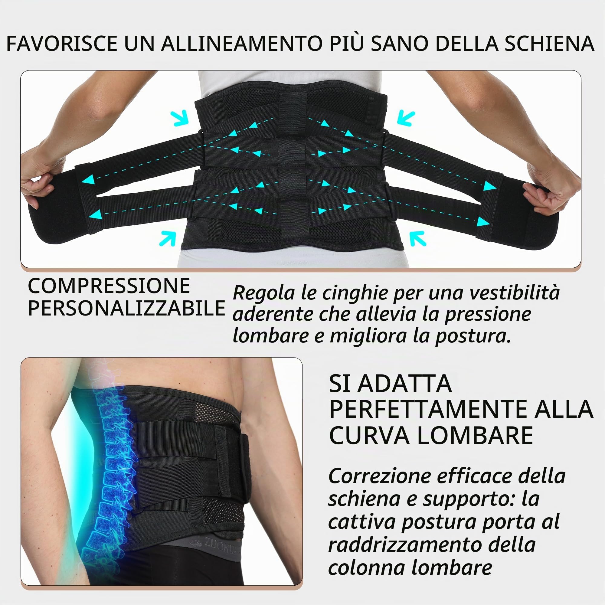 NEOtech Care - Fascia per schiena/parte bassa della schiena - Regolabile con doppio strappo - materiale traspirante e leggero - AMPIO supporto (Nero, L)