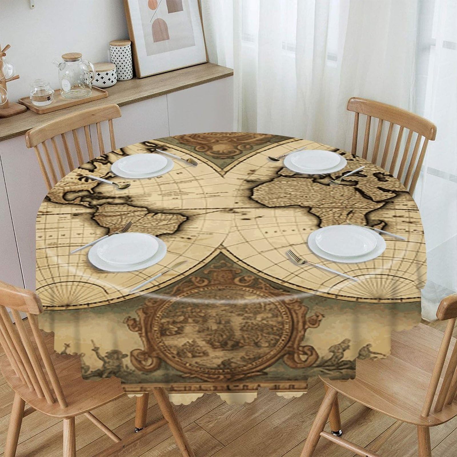 Btcowzrv Style 9Cf1f95843ff702322dd3a7d8341689 Polyester Round Tablecloth 59.84 Inch, Decorative Washable Table Cover, Table Cloth For Restaurant Picnic Indoor And Outdoor Dining