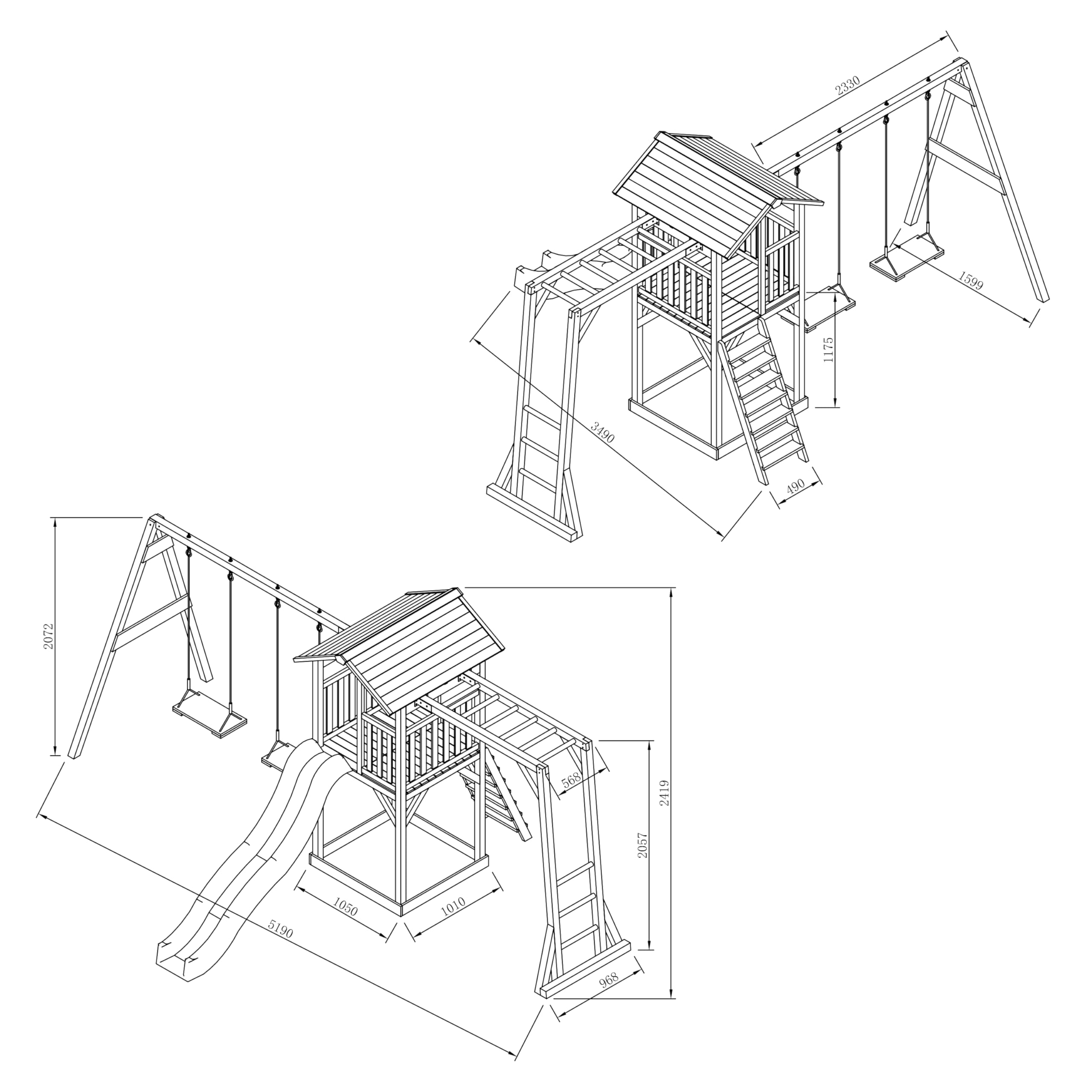 AXI Beach Tower Spielturm aus Holz in Weiß & Grau | Spielhaus für Kinder mit lila Rutsche, Klettergerüst, Doppelschaukel und Sandkasten | Stelzenhaus für den Garten