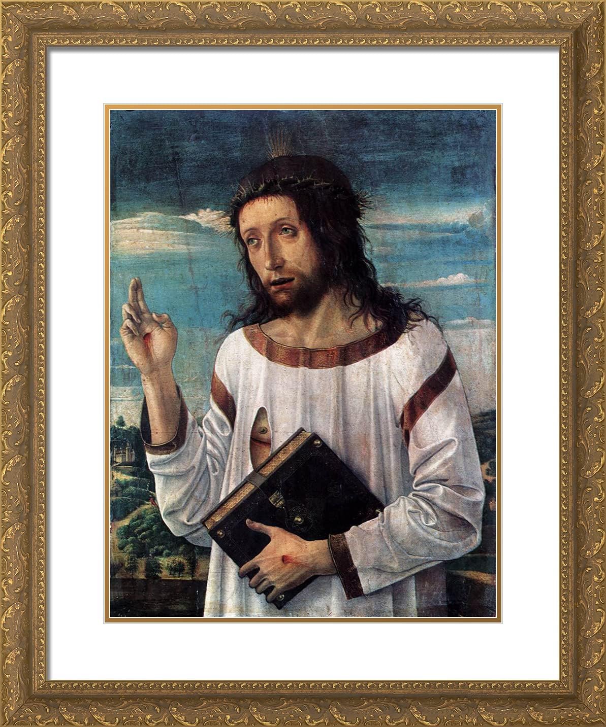 ArtDirect Bellini, Giovanni 20x24 Gold Ornate Framed Art Print with Double Matting Titled: Christ Blessing