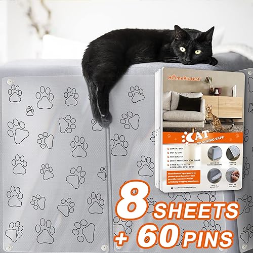 Miniatura 1 de HomeProtect Protector de muebles para arañazos para gatos 8 hojas con 60 pines cinta adhesiva duradera y sin rastro cinta de entrenamiento para