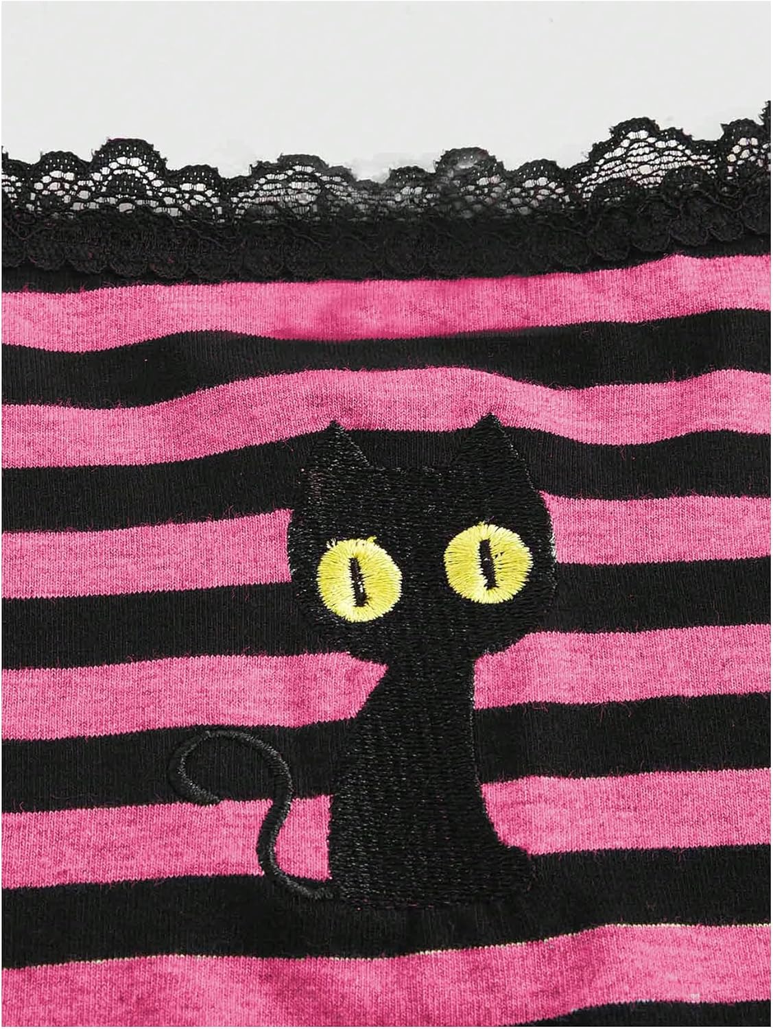 Floerns Women's Sleeveless Cat Embroidery Striped Scoop Neck Contrast Lace Cami Tops - Image 4