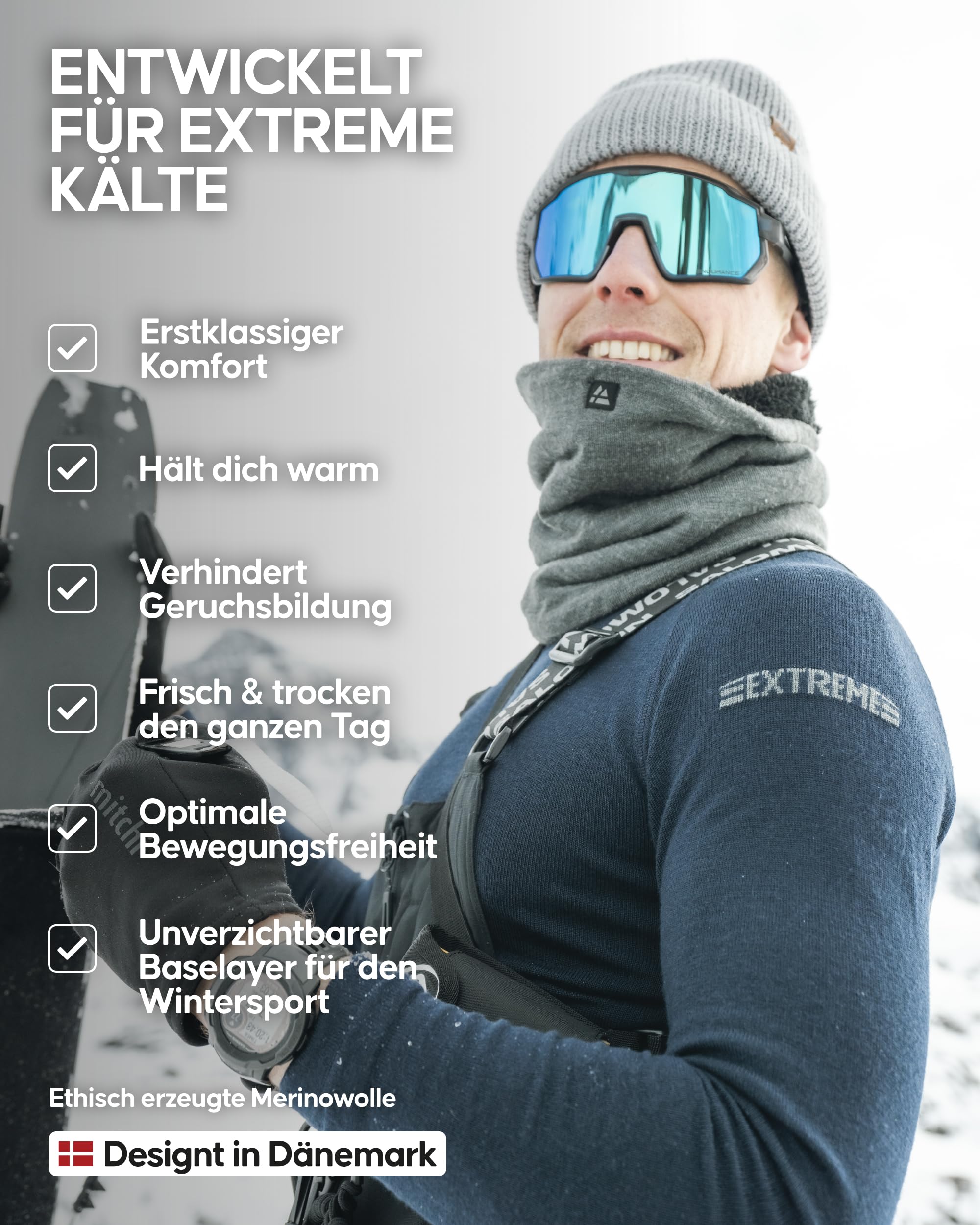 DANISH ENDURANCE Merino Thermounterwäsche Herren, für Extreme Kälte, Winter- & Skiunterwäsche, Premium Funktionsunterwäsche Set