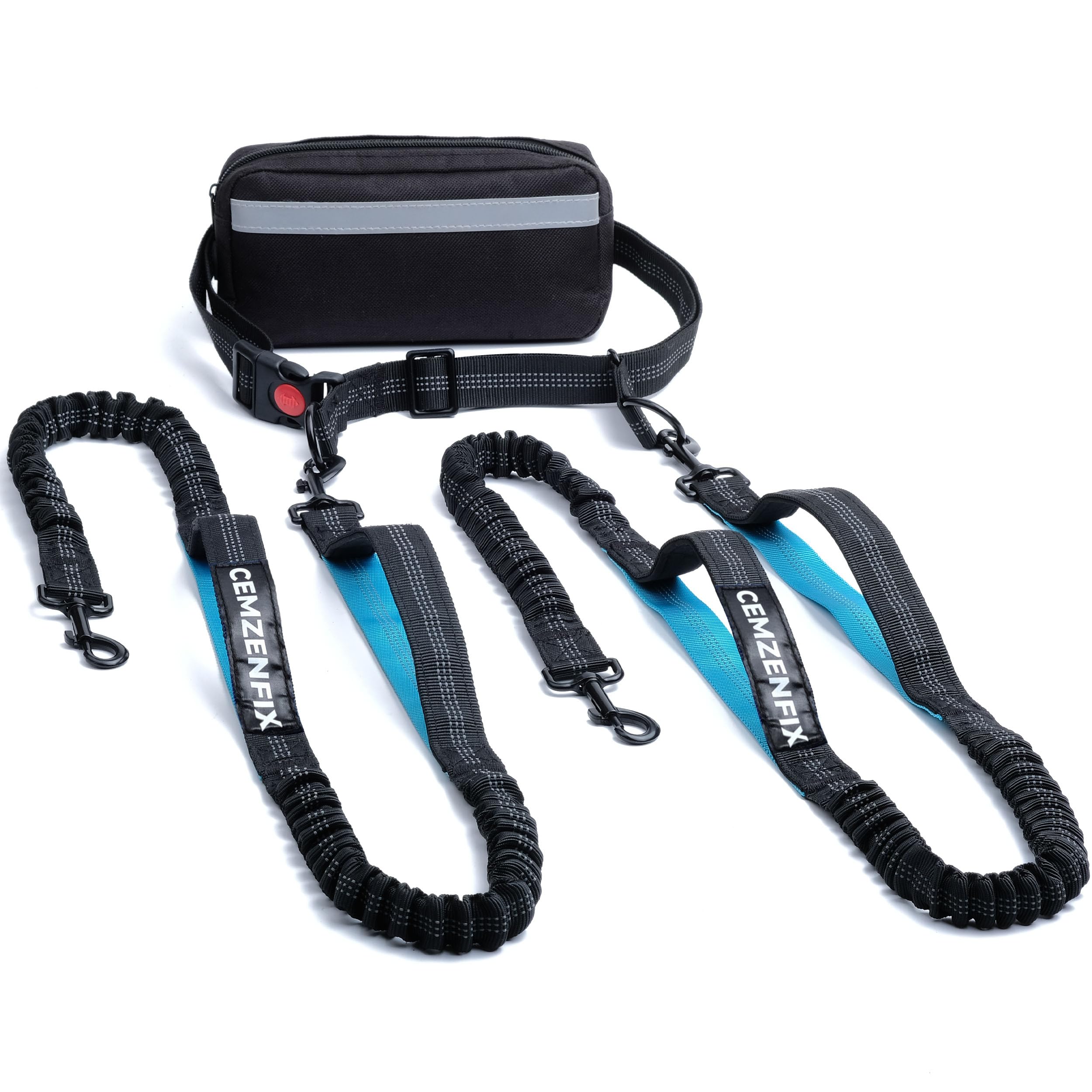 Hands Free Dog Leash for 2 Dogs – Waist Leash for Dog Walking with Dual Bungee, Reflective No Pull Design, Adjustable Belt & Pouch for Running, Hiking, Jogging