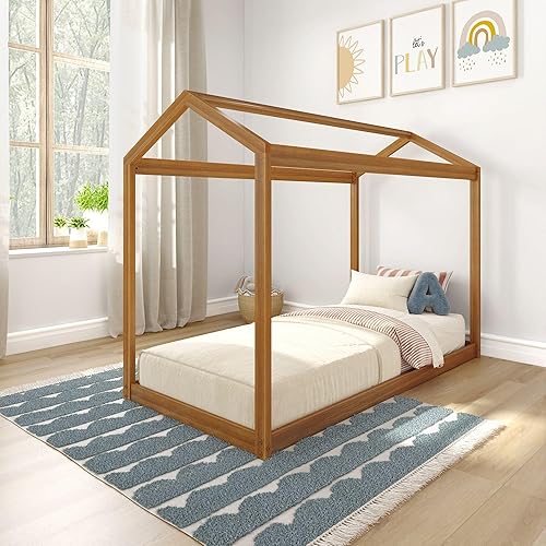 Miniatura 25 de Max & Lily - Cama individual, base de cama con cabecero para niños, listones, color blanco. Blanco,Azul,Arcilla,Natural,Nuez