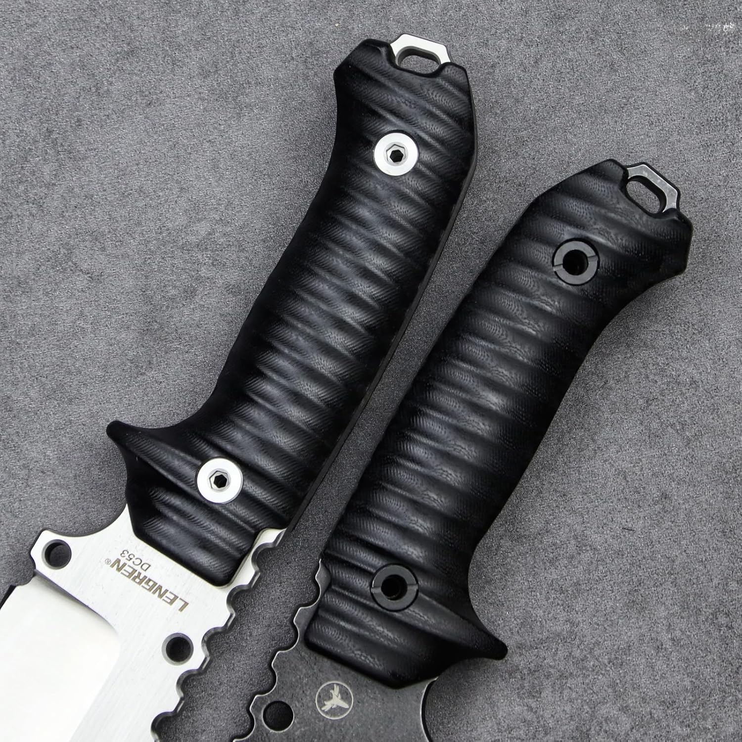 LENGREN【Eggplant 12.8 Inches 7MM THK Full Tang Heavy Fixed Blade Multifunctional Tactical Knife Drop Point DC53 Steel Kydex Sheath For Camping Hiking Hunting (Black)