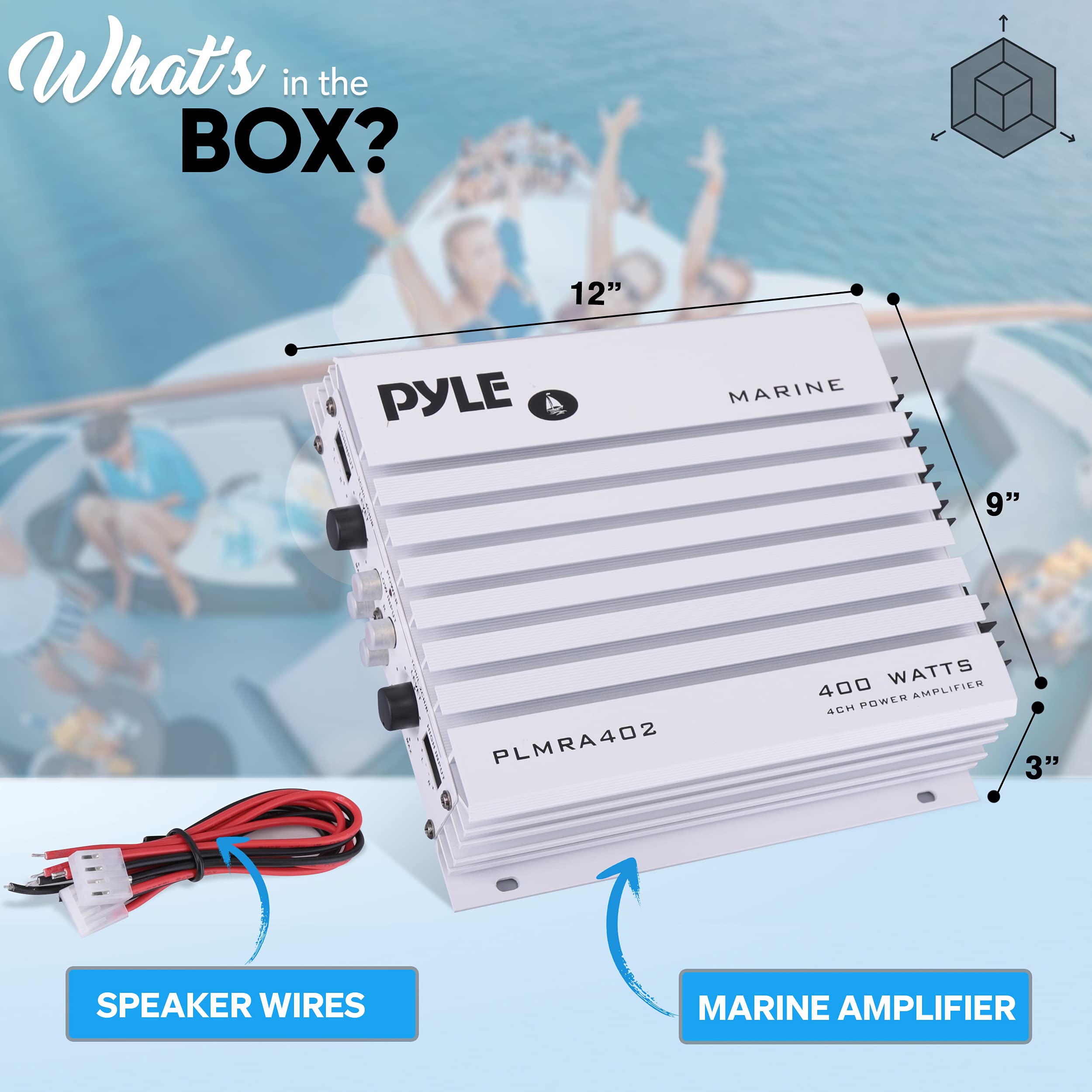 Pyle Hydra Marine Amplifier Upgraded Elite Series 400 Watt 4 Channel Audio Amplifier
