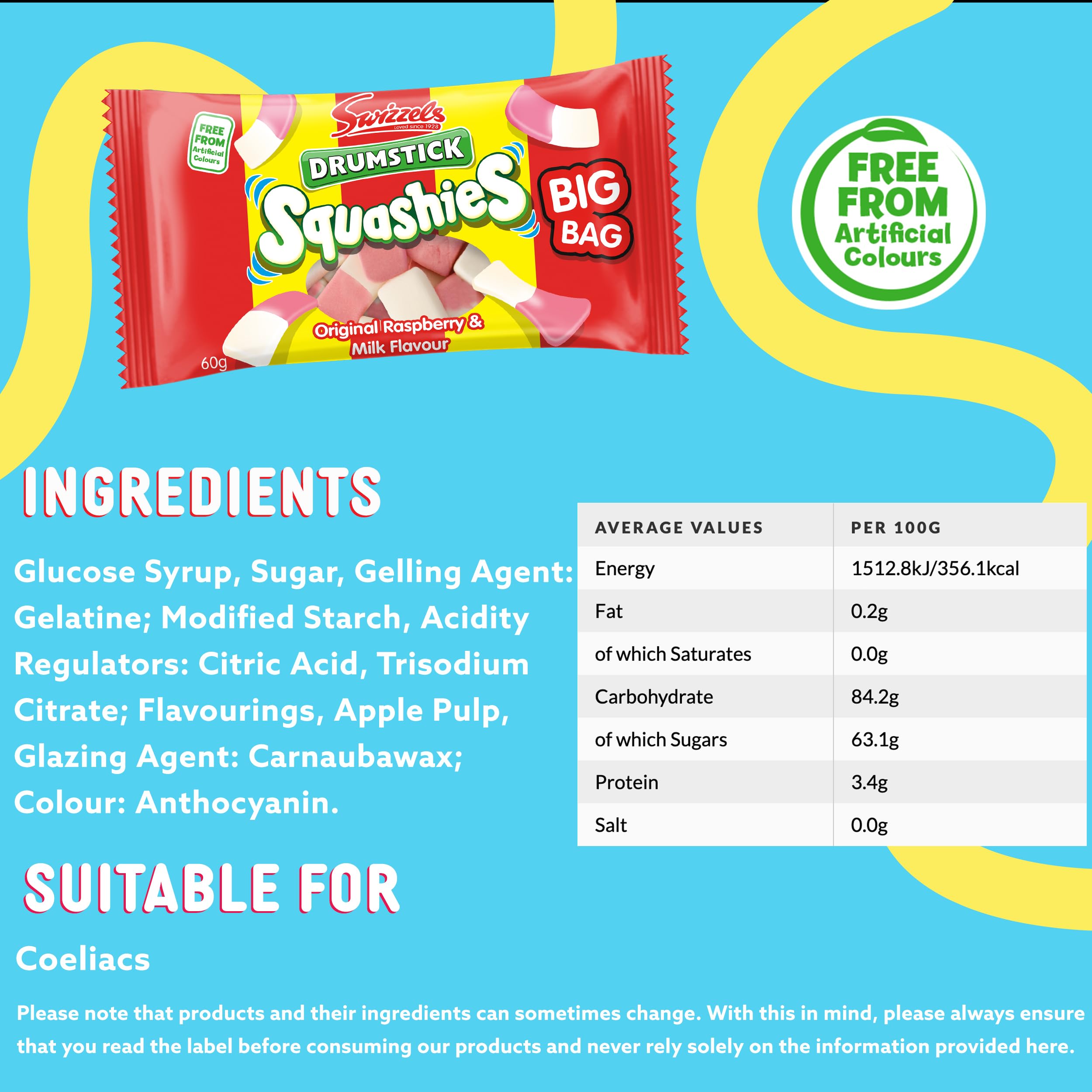 Swizzels Baquetas Squashies Original Bolsa 30x 60g Bolsas