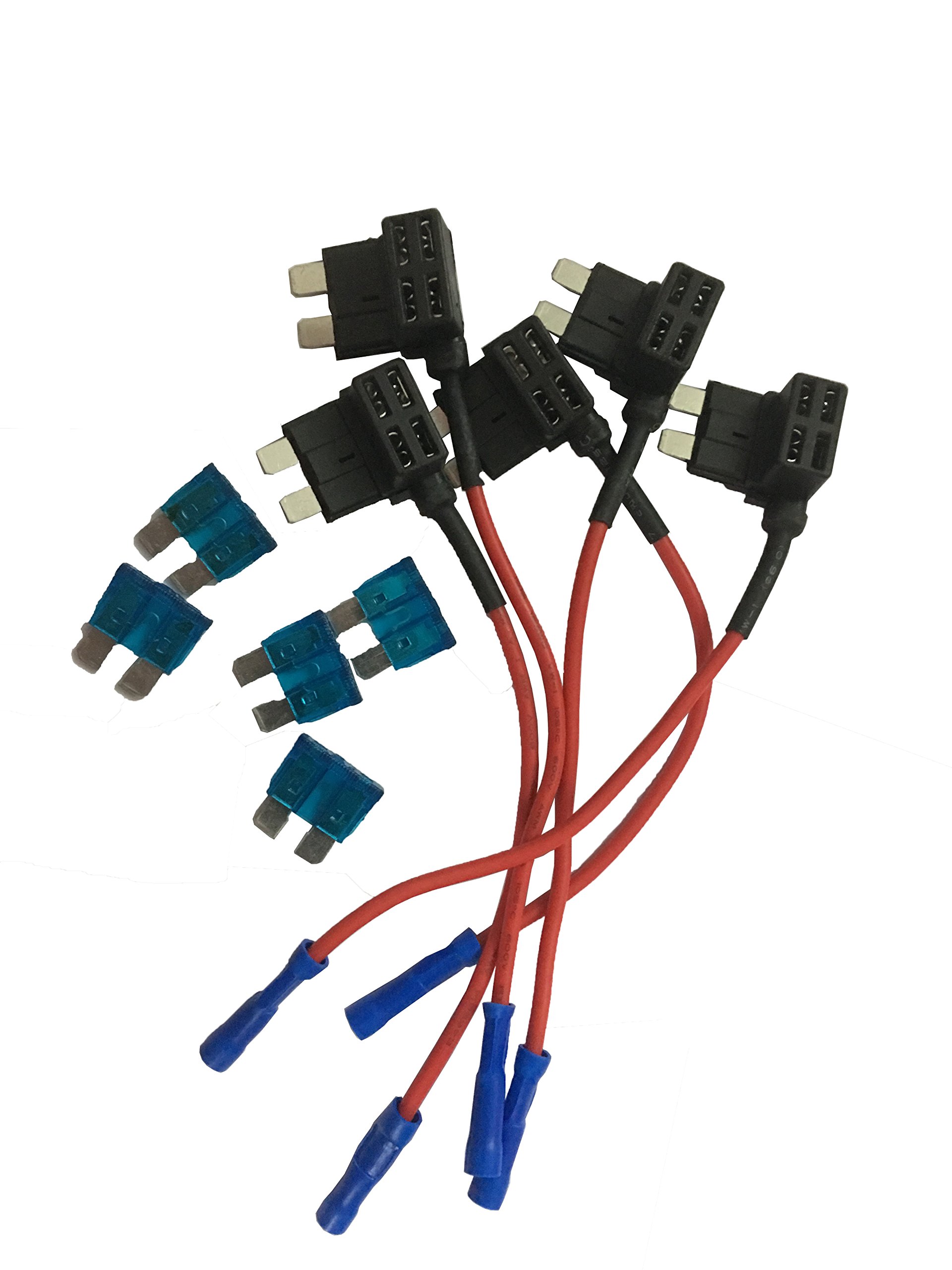 KOLACEN Automotive Car Truck 5 Pieces 16 Gauge Add-a-Circuit Fuse TAP Adapter for Regular Standard Blade Type Fuse + 5 Pieces 15Apm Standard Fuse