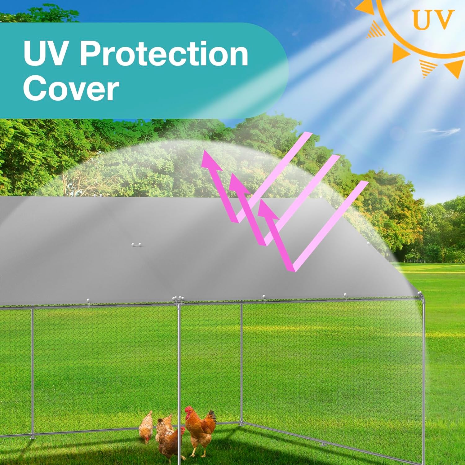 Chicken Coop Cover Waterproof, 11.5 * 6.5 FT Chicken Run Tarp with Ball Bungees Cords, UV Shade Cloth for Yard Large Chicken Coop, Walk-in Chicken Run Pen, Duck Coop Tarp Replacement (2 Pack,Grey)