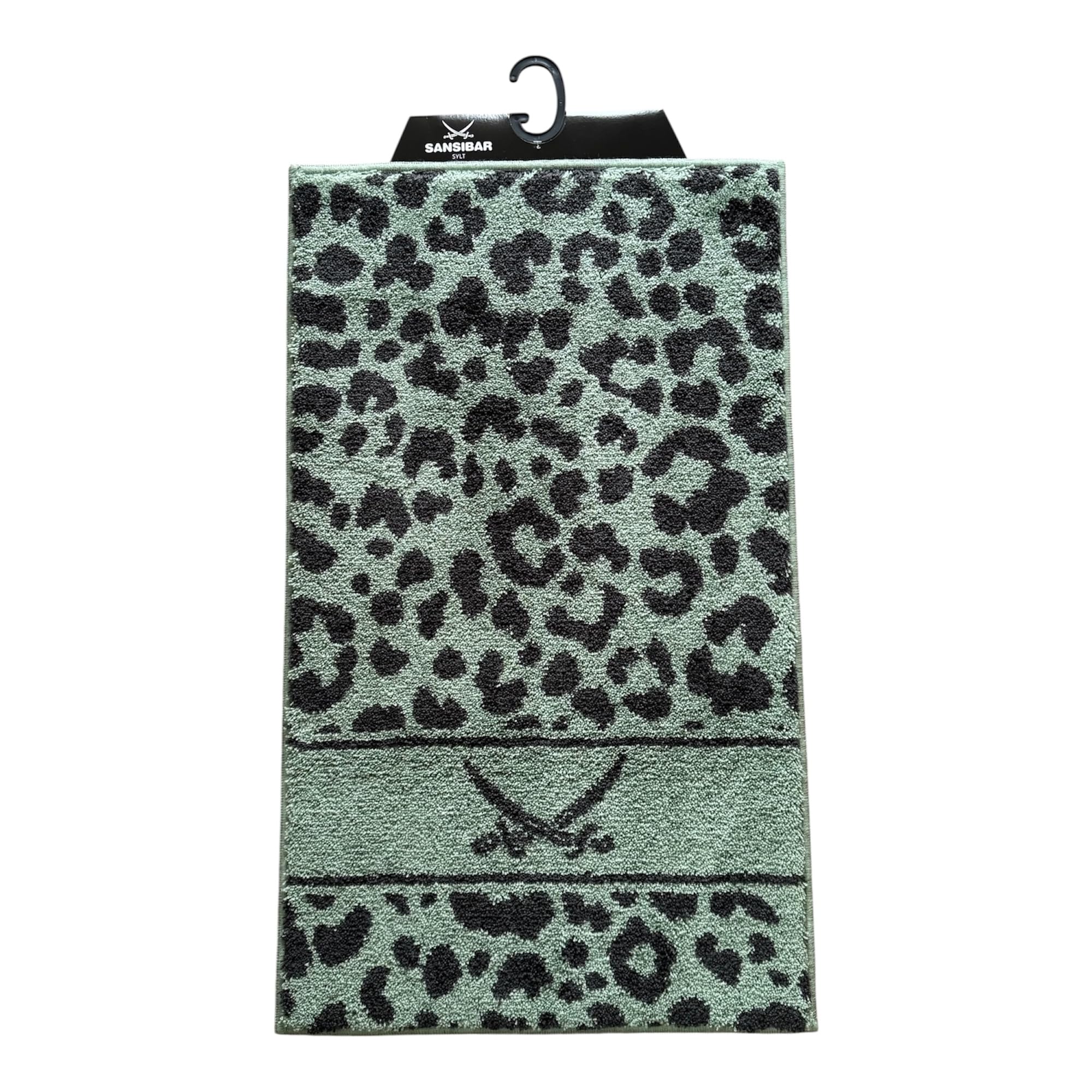 Sansibar Sylt Badteppich „Leo“ – luxuriöses Leopardenmuster, weich & rutschfest, maschinenwaschbar, 5 Jahre Garantie, Badezimmer (Lagune/anthrazit, ca. 100 x 60 cm)