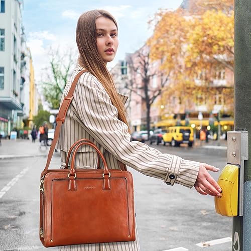 Miniatura 3 de Banuce Maletín de cuero italiano de grano completo genuino vintage para mujeres 14 pulgadas portátil bolsa de trabajo elegante de negocios marrón,