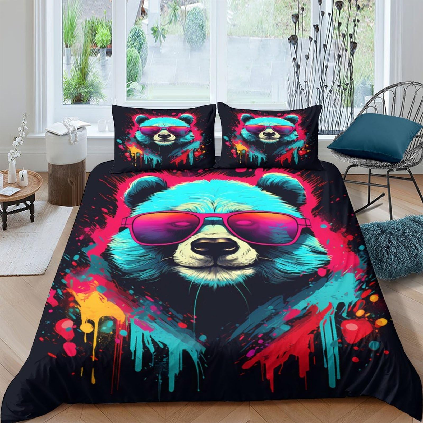 Ctjqhvkz Style-8 3D Printed Graffiti Bear Fitted Sheet Microfiber Vibrant Animal Mattress Cover For Bedroom Dorm Decor Easy Care Single（135X200cm）