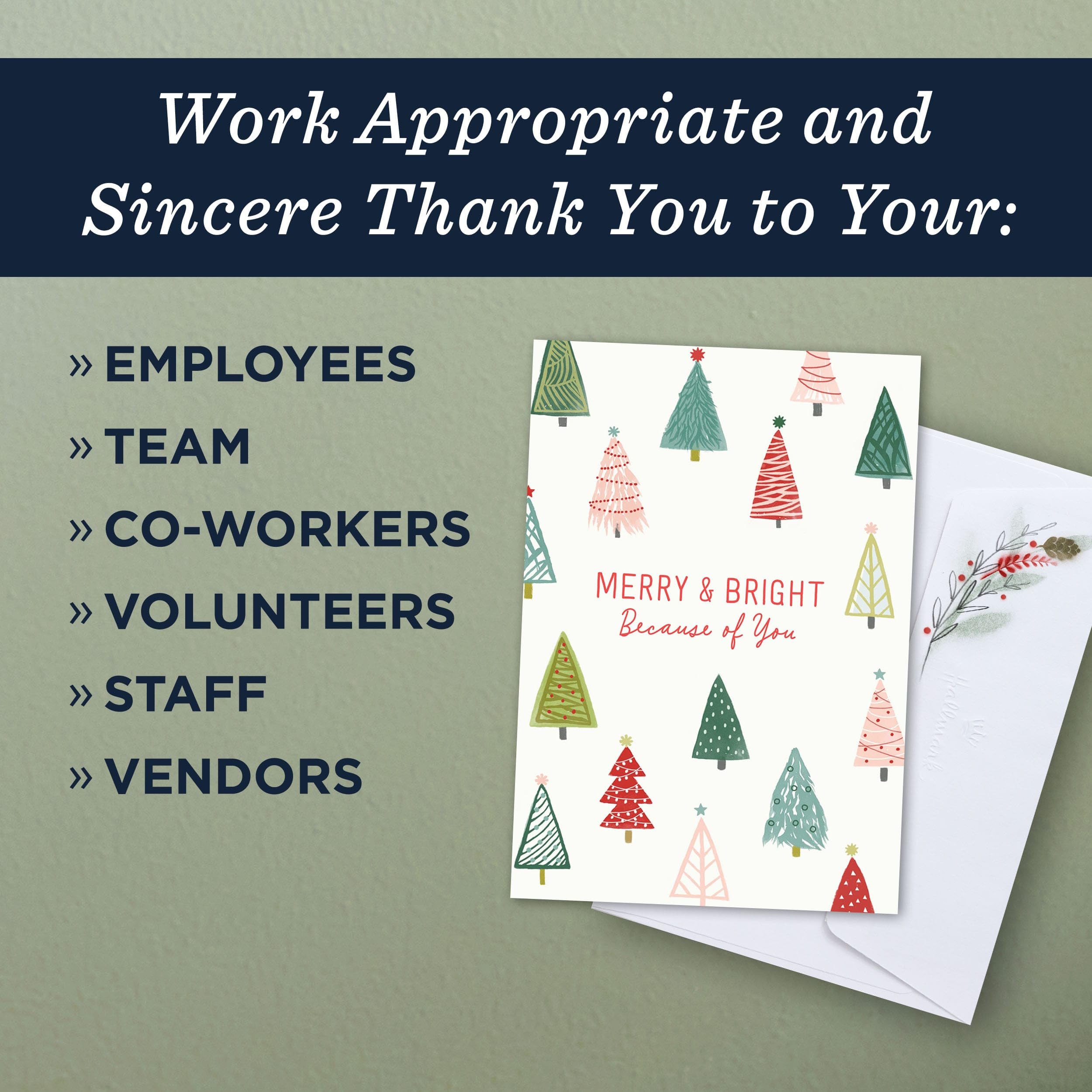 Hallmark Business Lot de 25 cartes de Noël pour employés et employés (arbres colorés joyeux), 12,7 x 17,8 cm, message à l'intérieur, enveloppes incluses