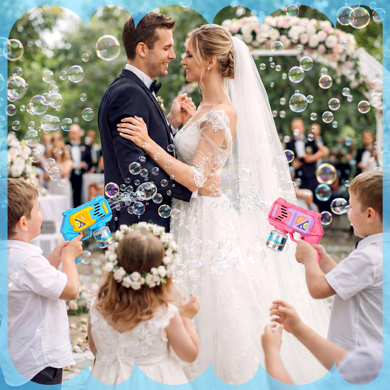 Confezione da 4 pistole elettriche a bolle per feste di nozze, con 4 soluzioni per bolle d'aria, per esterni, accessori per feste di nozze