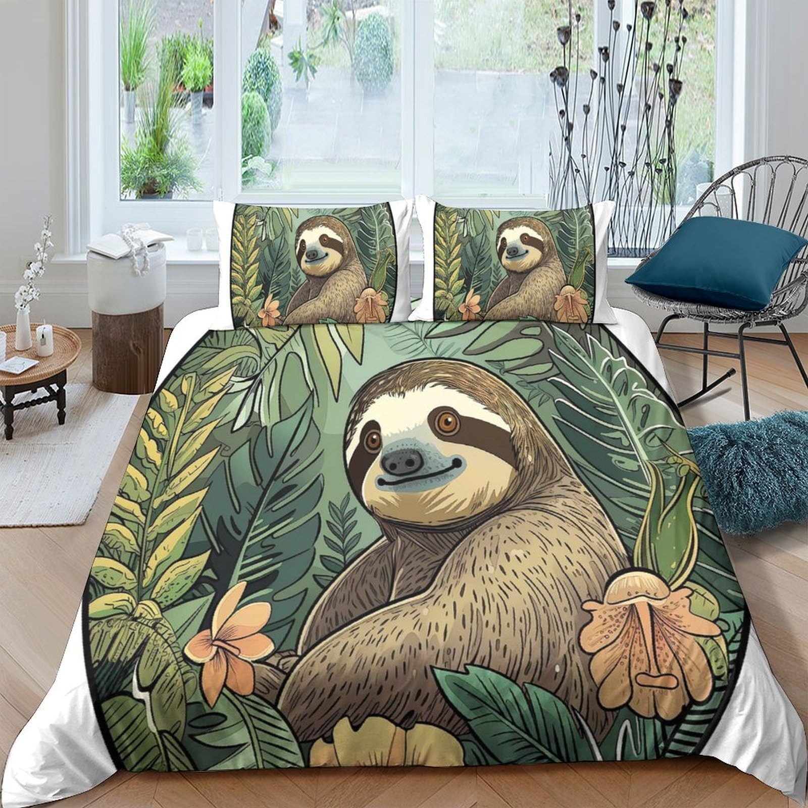 Ctjqhvkz Style-2 3D Printed Sloth Jungle Fitted Sheet Microfiber Soft Mattress Cover Forest Animal Decor For Bedroom Guest Room Single（135X200cm）