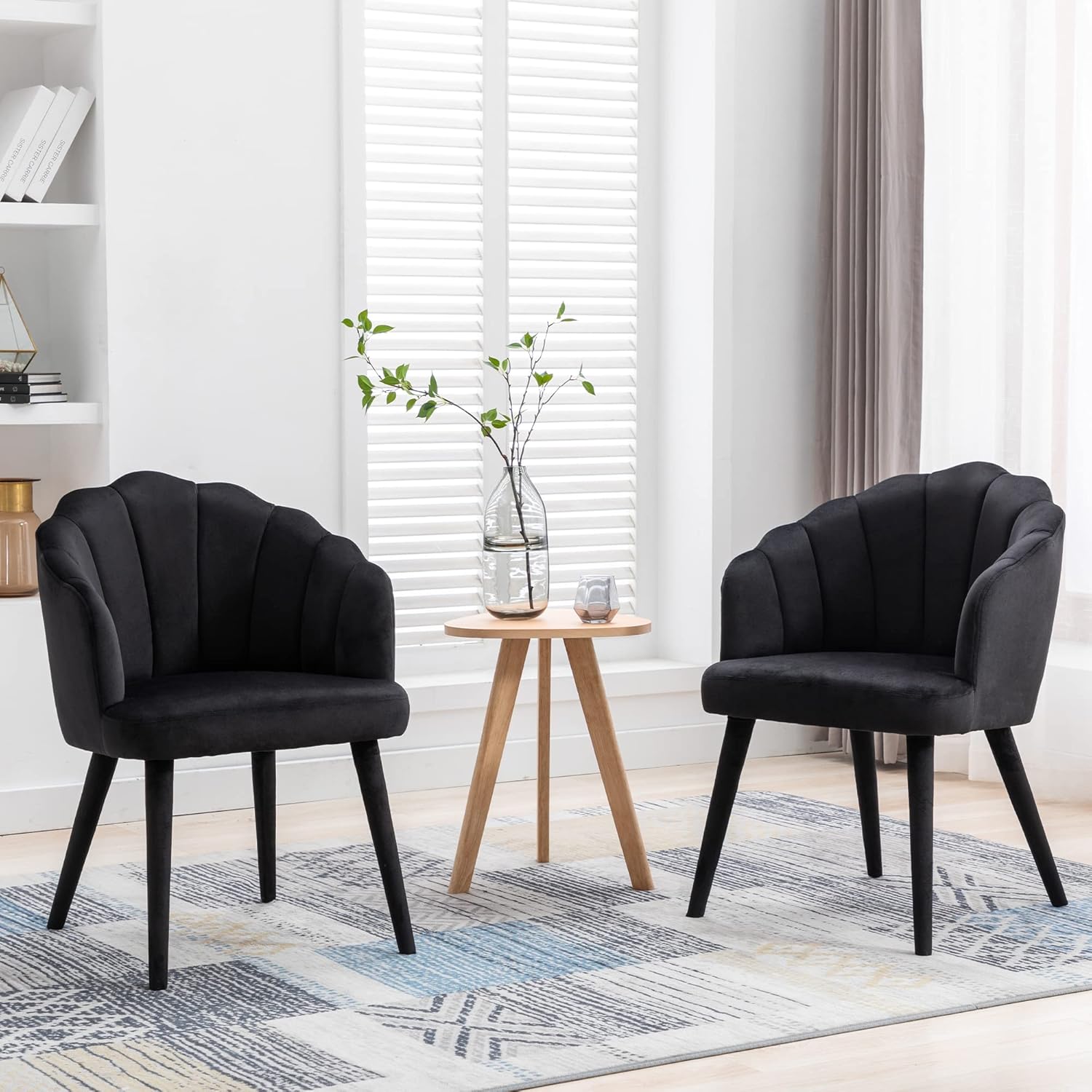 Black Velvet Dining Chairs Set of 2, Modern Upholstered Accent Chair Side Chairs with Sturdy Legs for Home Kitchen/Living Room/Reception, Black