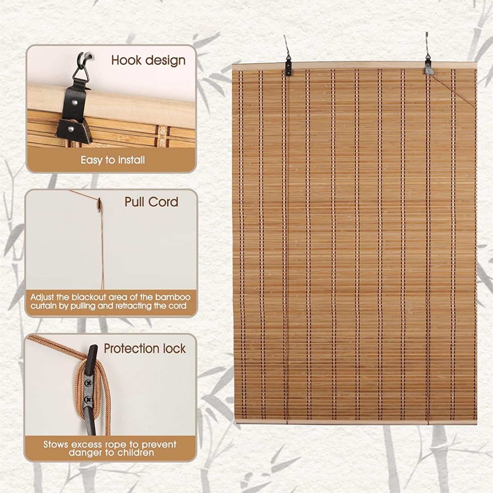 Personnalisable Naturel Store Bambou, Store Enrouleur Bambou Exterieur, 50-150 Large Pare-Soleil Volets Stores en Bambou Store À Rouleau en Bois, 75% Protection Solaire Intimité Écran