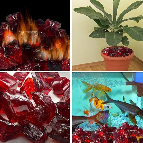 Miniatura 4 de Roca de cristal rojo de 2 libras, 0.394-0.787 in, vidrio rojo oscuro Borken Irregular para manualidades decorativas, fogata de propano
