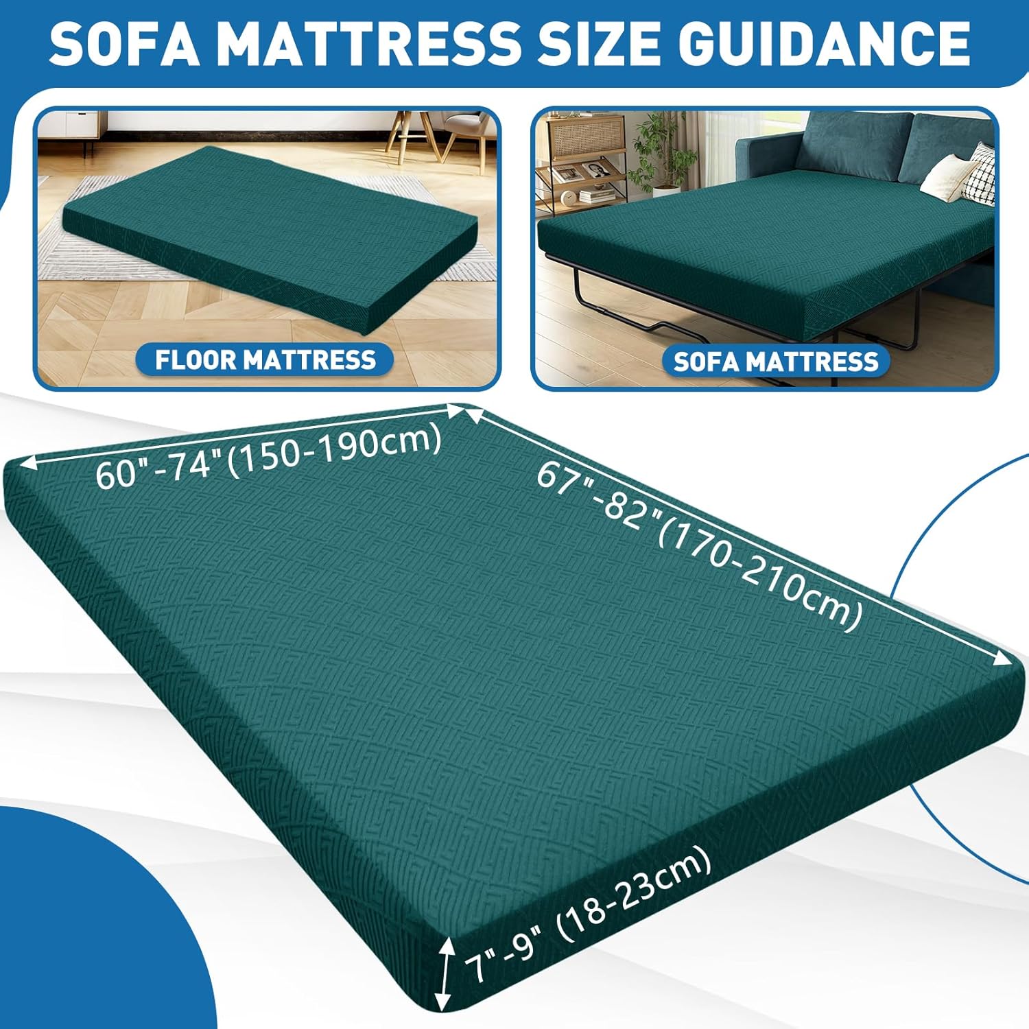 ZNSAYOTX Stretch Fit Futon Cover (67"-82") Armless Futon Sofa Bed Slipcover with Elastic Band, Universal Foldable Sofa Mattress Protector Full Queen Size, Washable Comfort Jacquard (Teal Green)