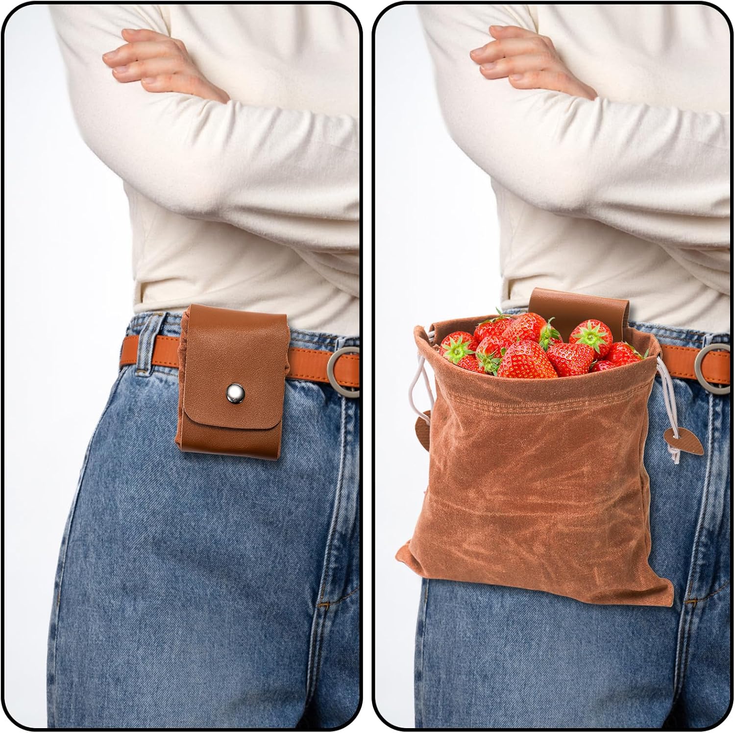 3 Pack Mushroom Foraging Bag, Collapsible Waxed Canvas Bag, Leather Foraging Pouch Basket for Camping, Hiking Hunting, Grocery Storage, 3 Colors - Image 5