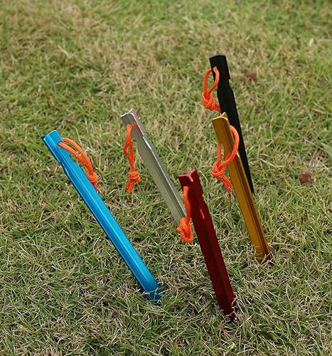 Miniatura 3 de HIKEMAN Estacas de aluminio para tienda de campaña, paquete de 20 estacas ligeras con cuerdas reflectantes para mochileros, campamentos, tiendas de