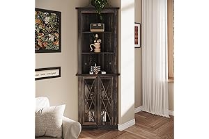 Maupvit Dark Rustic Oak Corner Cabinet with Glass Doors