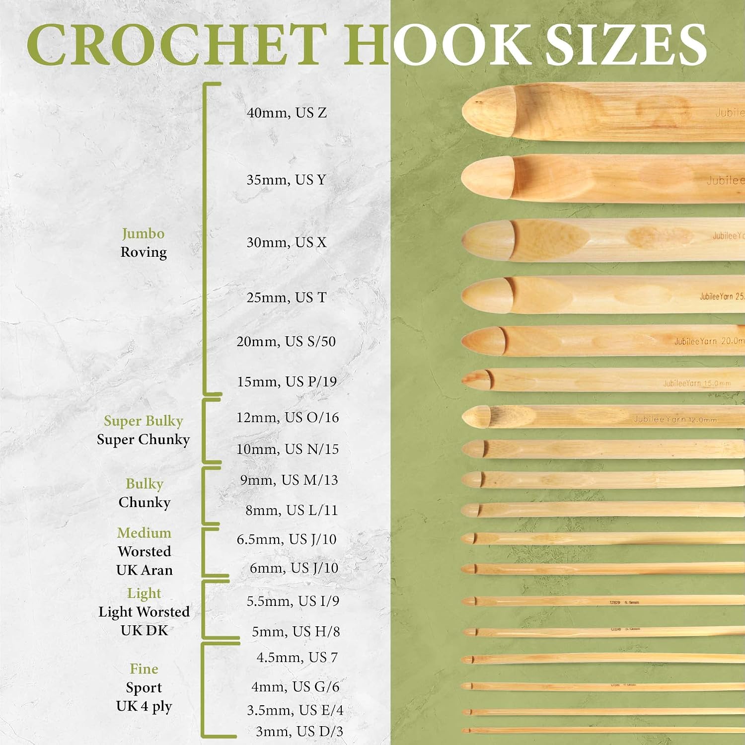 JubileeYarn Jumbo Double Ended Bamboo Tunisian Crochet Hook - US S (20mm)