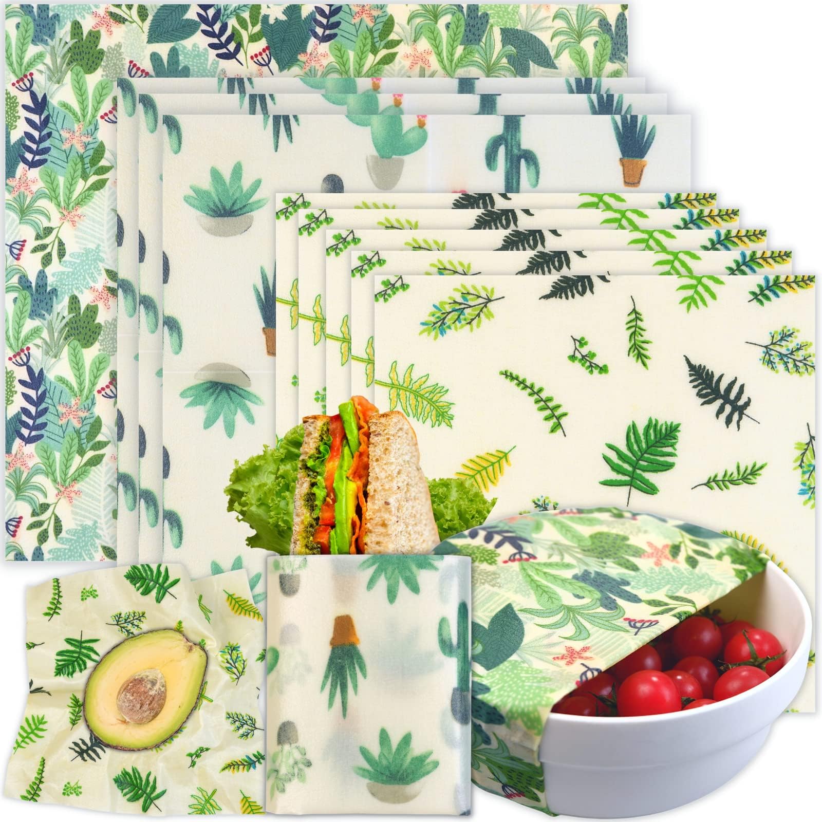 Reusable Beeswax Wrap - 9 Pack Beeswax Wraps for Food, Eco-Friendly Beeswax Food Wraps, Bread Sandwich Wrapper - Organic, Sustainable, Zero Waste, Reusable Plastic-Free Food Wrap, 1XL, 3M, 5S